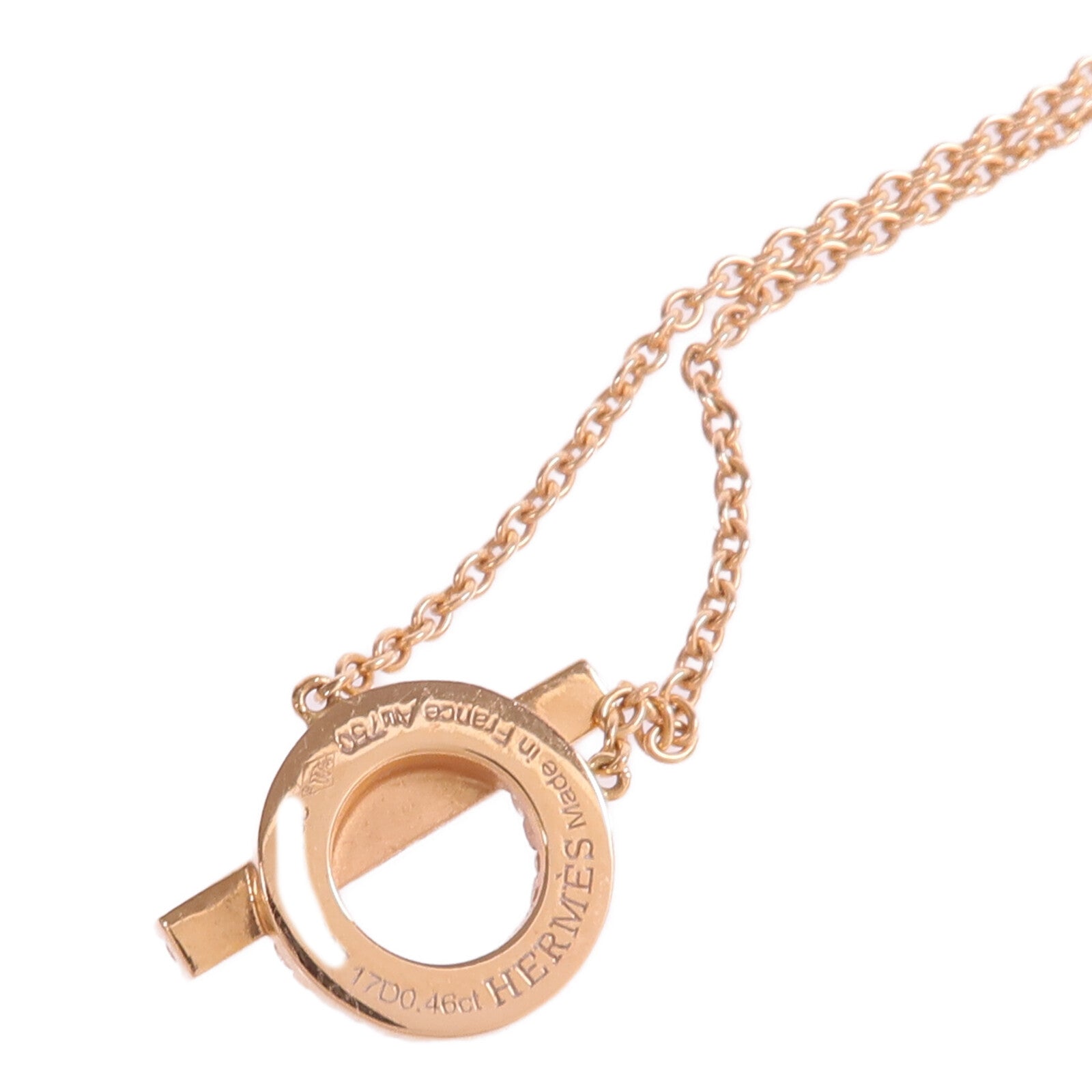 HERMES 18K玫瑰金Finesse Diamond Pendant鑽石金扣項鏈