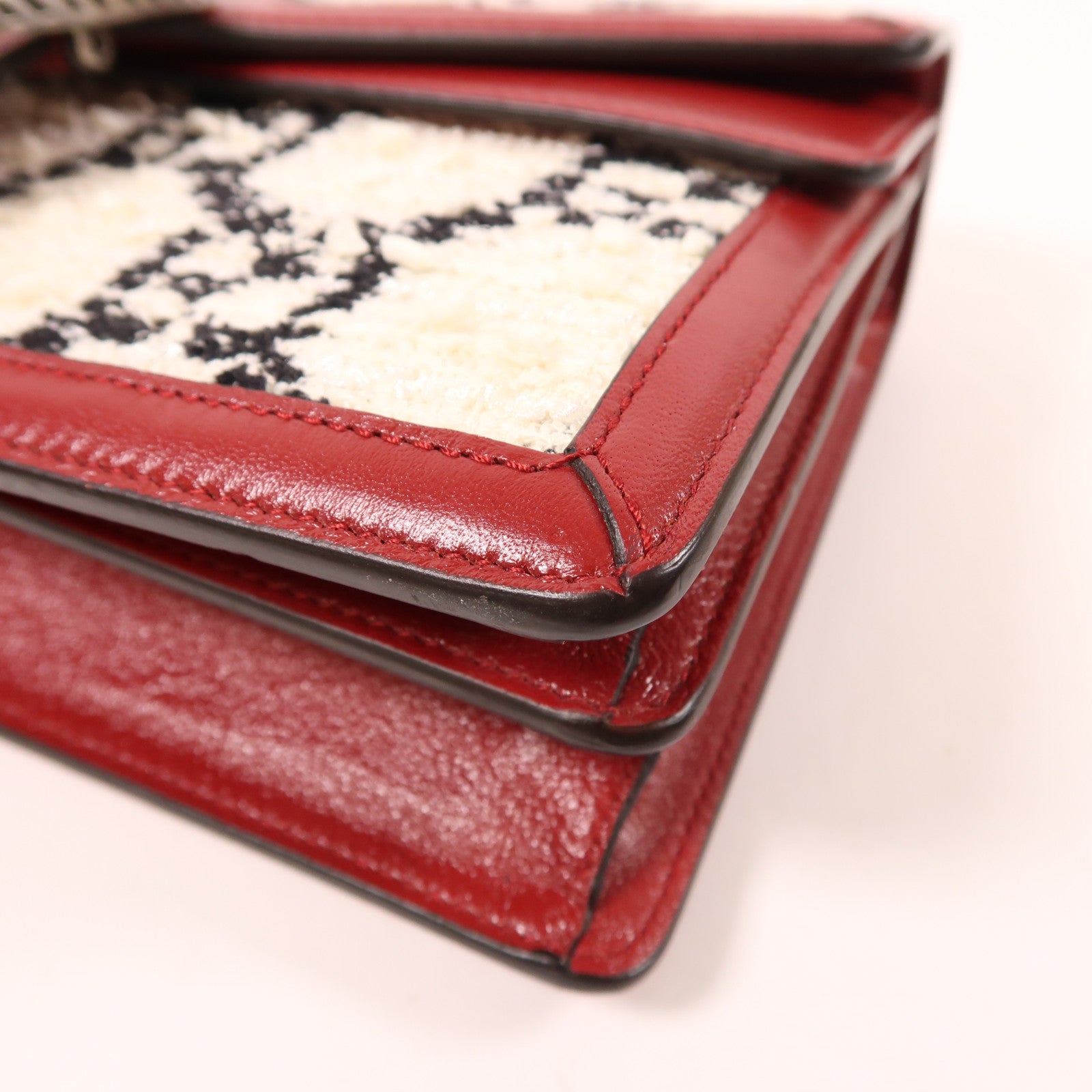 GUCCI Tweed/牛皮皮革Dionysus銀扣鏈帶肩背袋