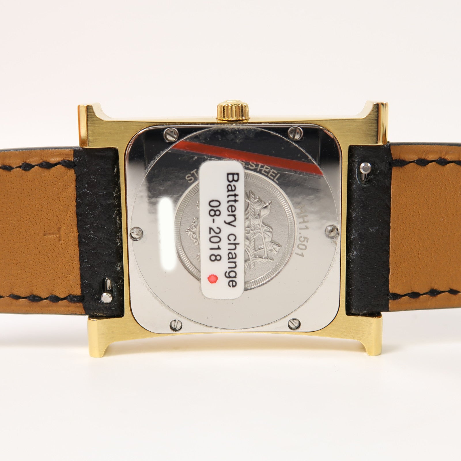 HERMES 皮革Heure H Watch 25mm手錶石英機芯黑色/金色