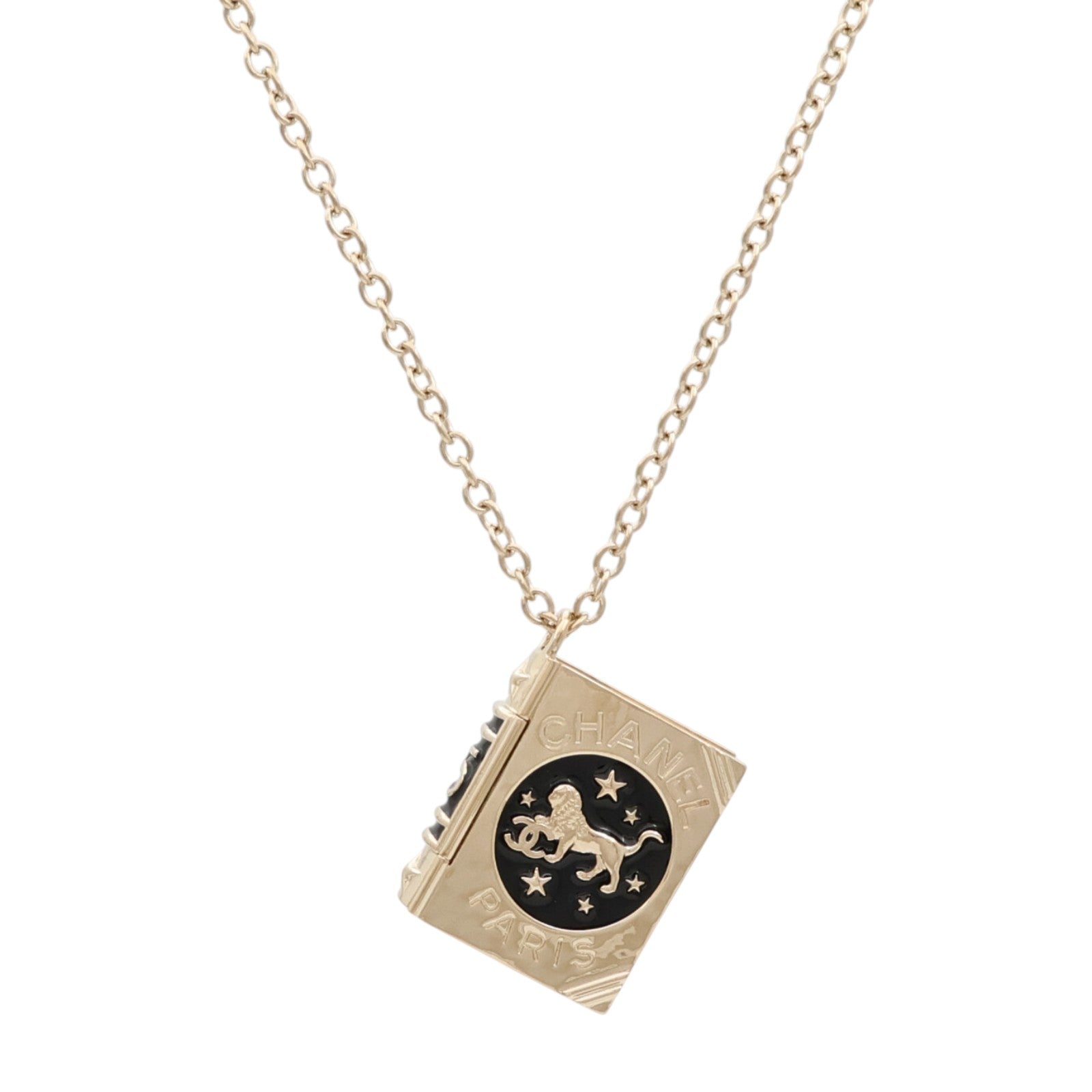 CHANEL 金屬/琺瑯Lion Book Locket項鍊