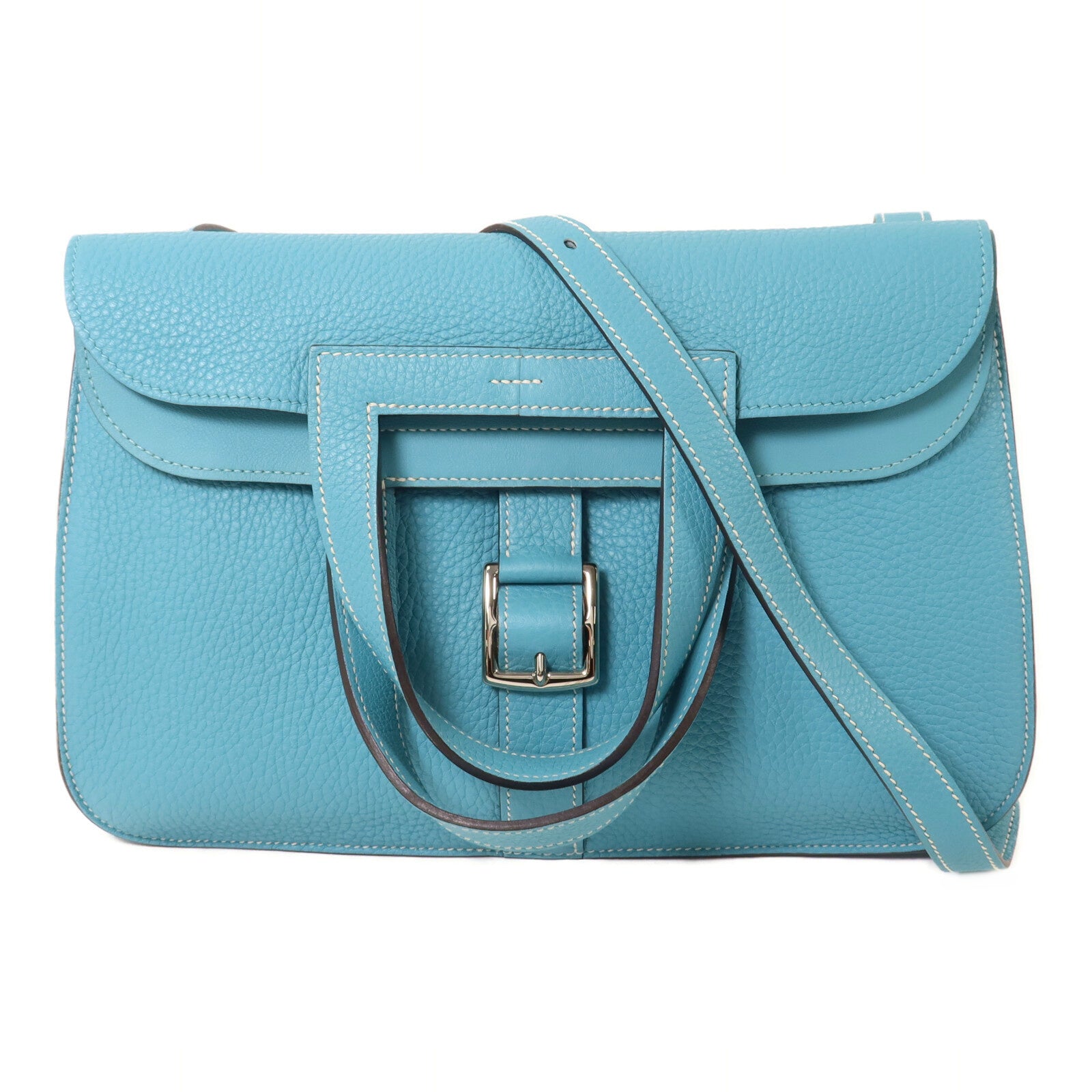 HERMES Clemence皮革Halzan 31手挽肩背兩用袋Bleu Saint Cyr