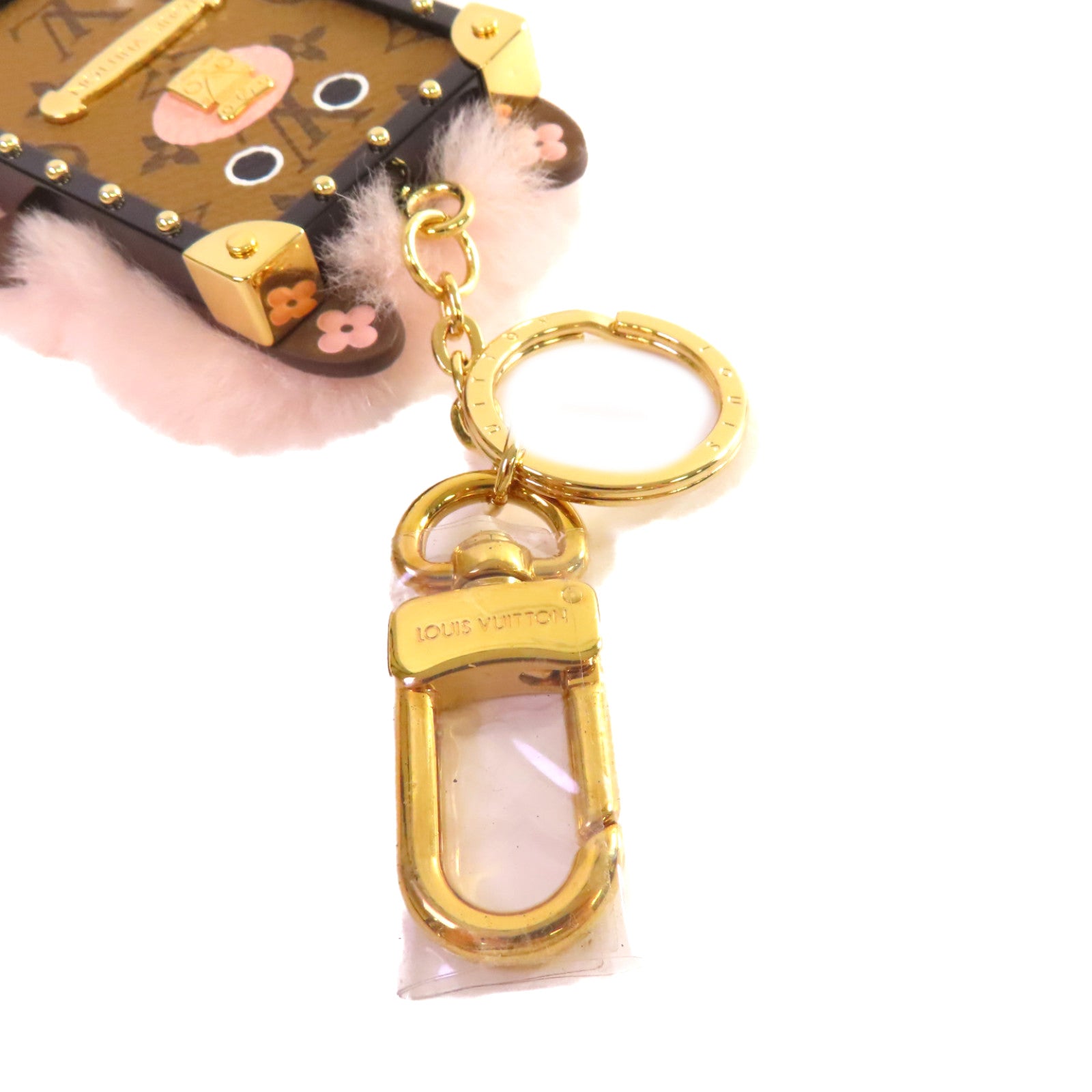 LOUIS VUITTON Monogram Reverse/毛茸Eye-Trunk Bear Bag and Key Charm掛飾粉紅色/啡色