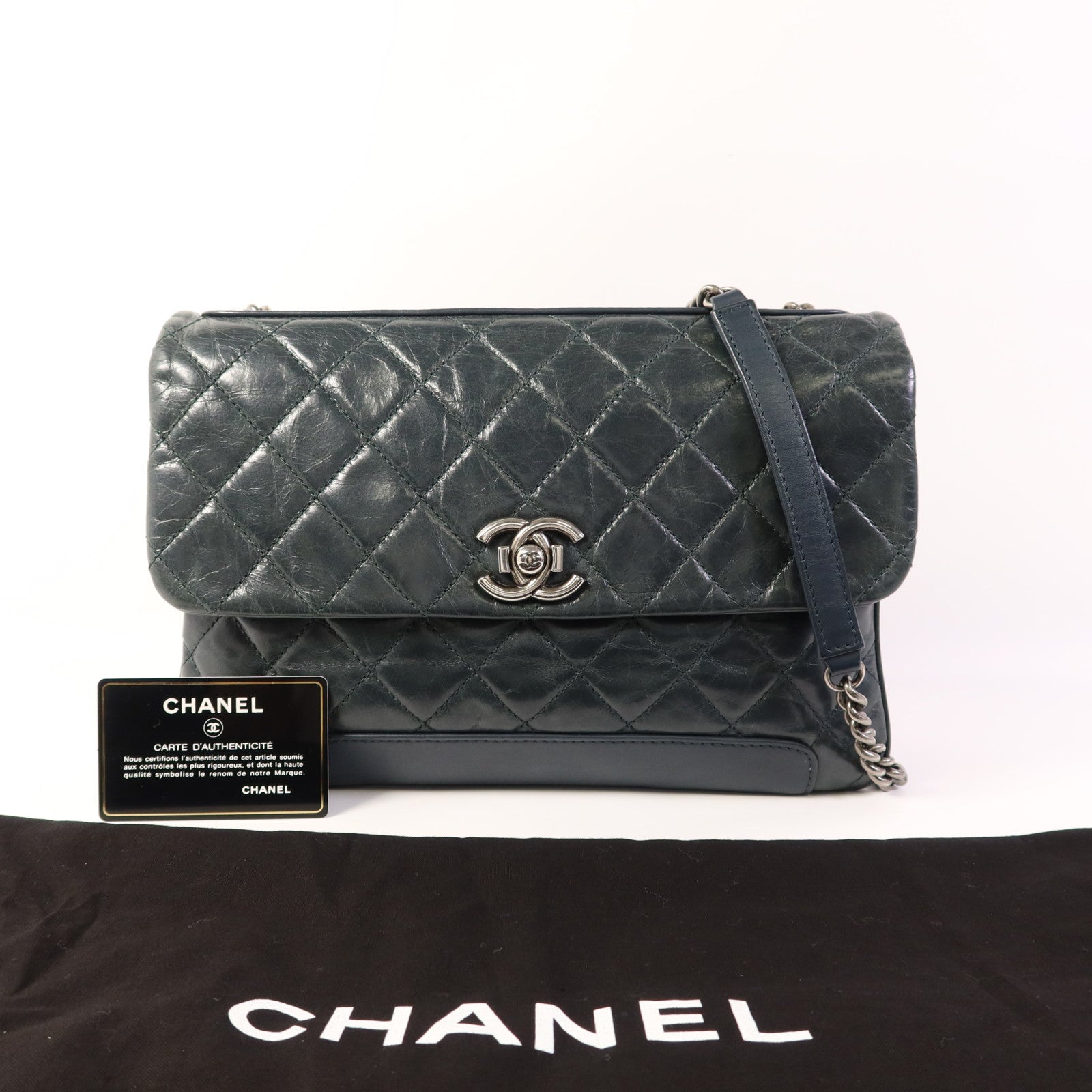CHANEL 牛皮皮革Chain Shoulder Bag銀扣鏈帶肩背袋