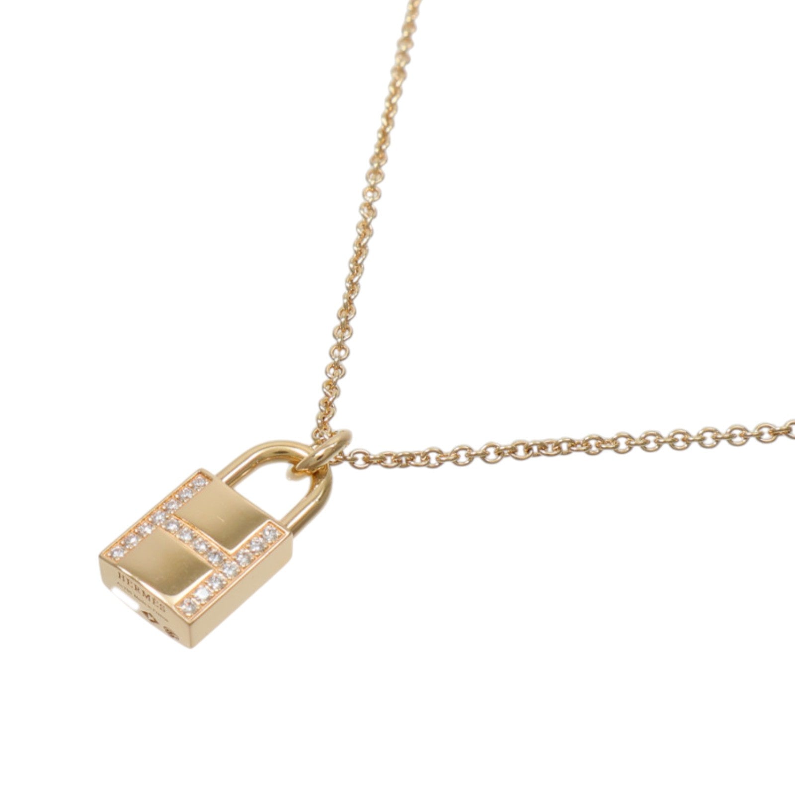 HERMES 18K玫瑰金Kelly Cadenas Pendant鑽石項鍊