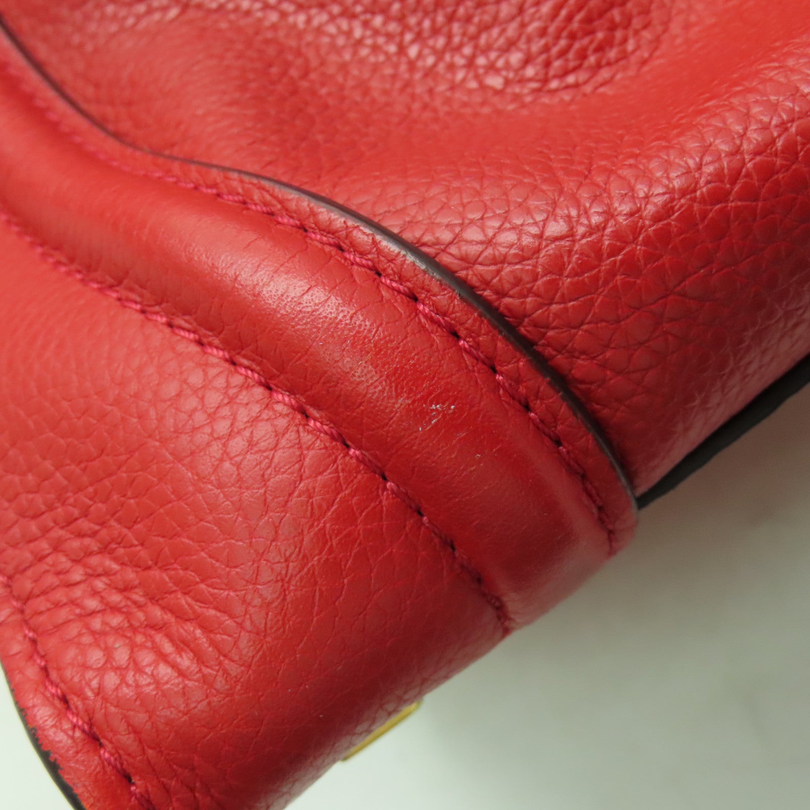 CELINE 牛皮皮革Mini Luggage金扣手挽袋紅色