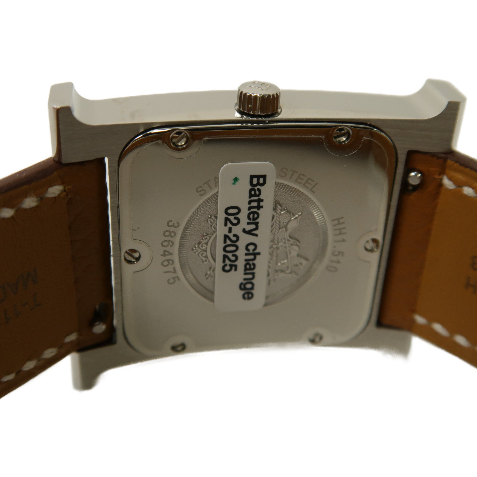 HERMES 不鏽鋼/皮革帶H Watch PM手錶石英機芯白色