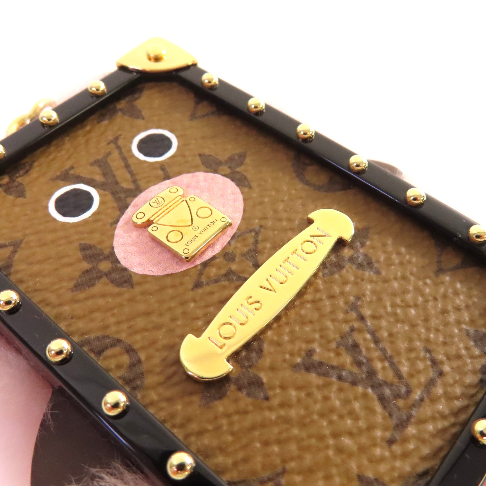 LOUIS VUITTON Monogram Reverse/毛茸Eye-Trunk Bear Bag and Key Charm掛飾粉紅色/啡色