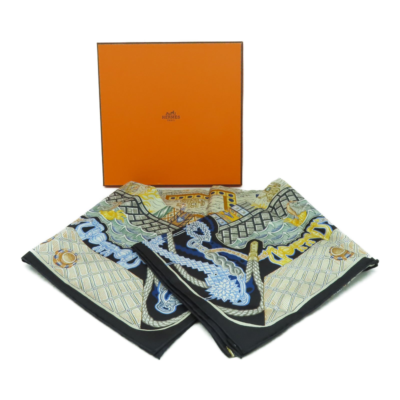 HERMES 【激減優惠】絲質Scarf 90x90絲巾深藍色/藍色