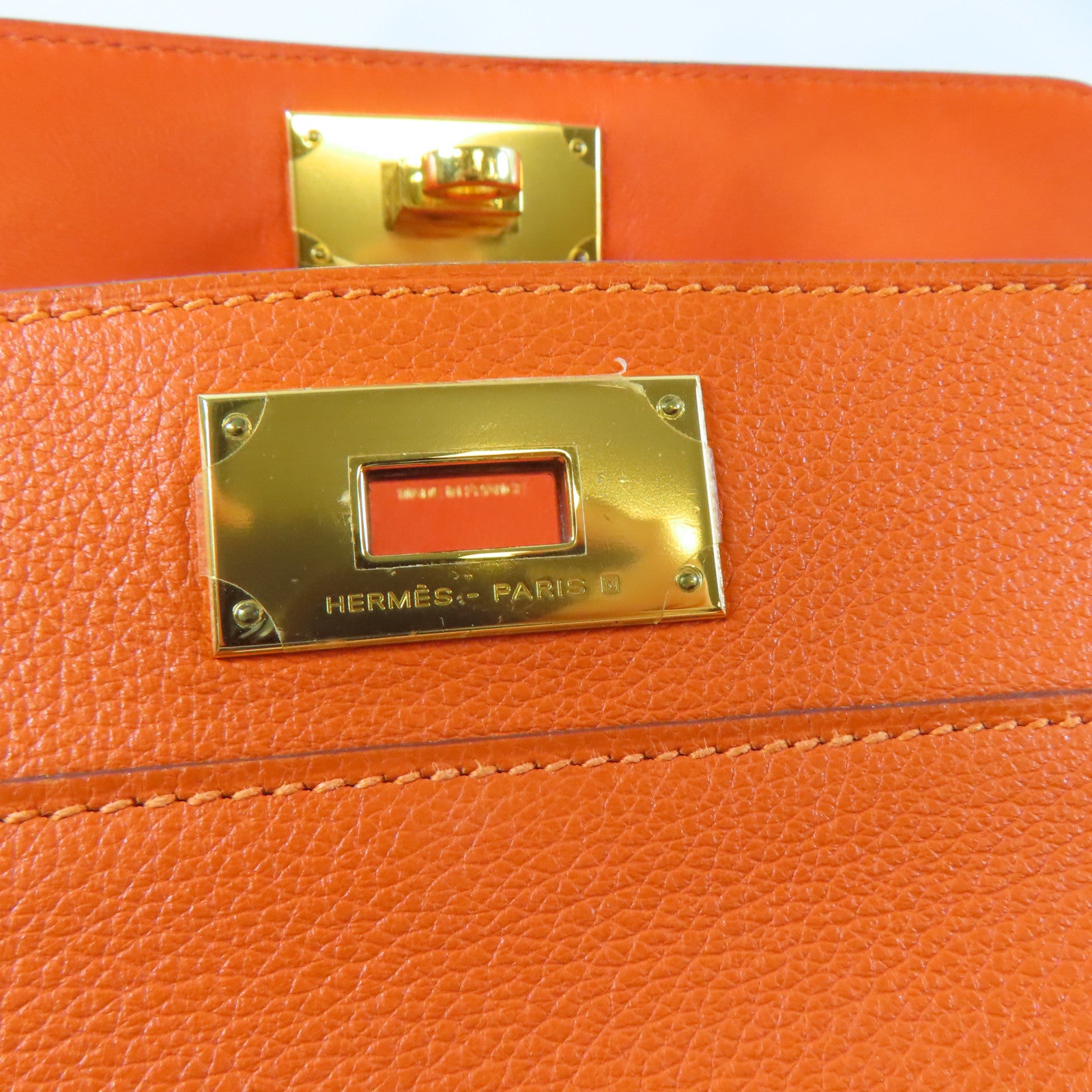 HERMES 【激減優惠】Evercolor皮革Tool Box 20 2 Way Shoulder Bag金扣手挽肩背兩用袋火焰橘