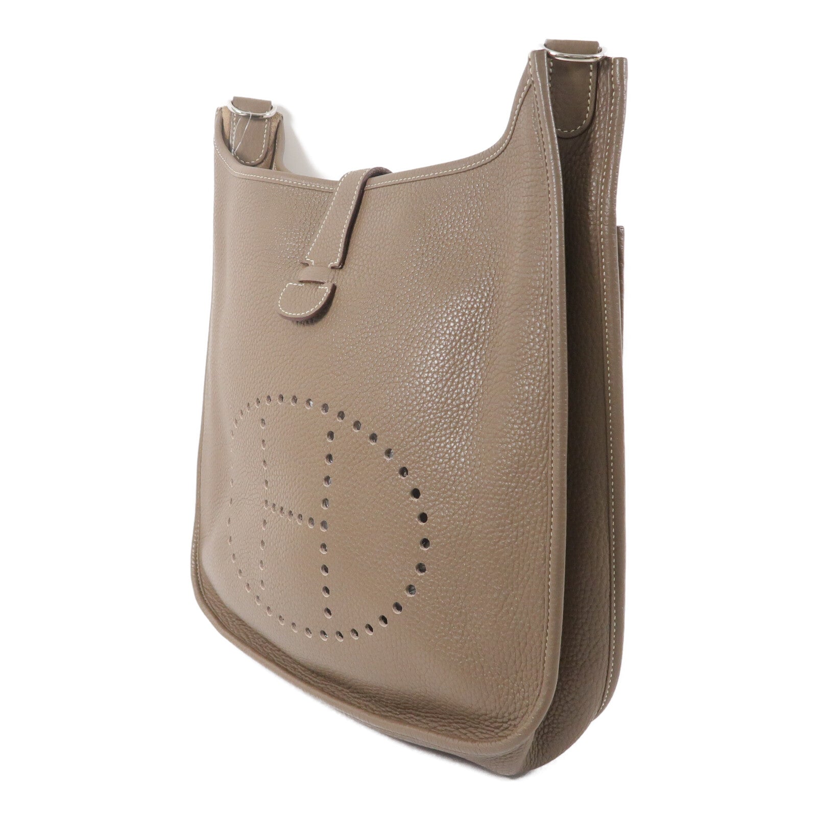 HERMES Clemence皮革Evelyne GM肩背袋Etoupe