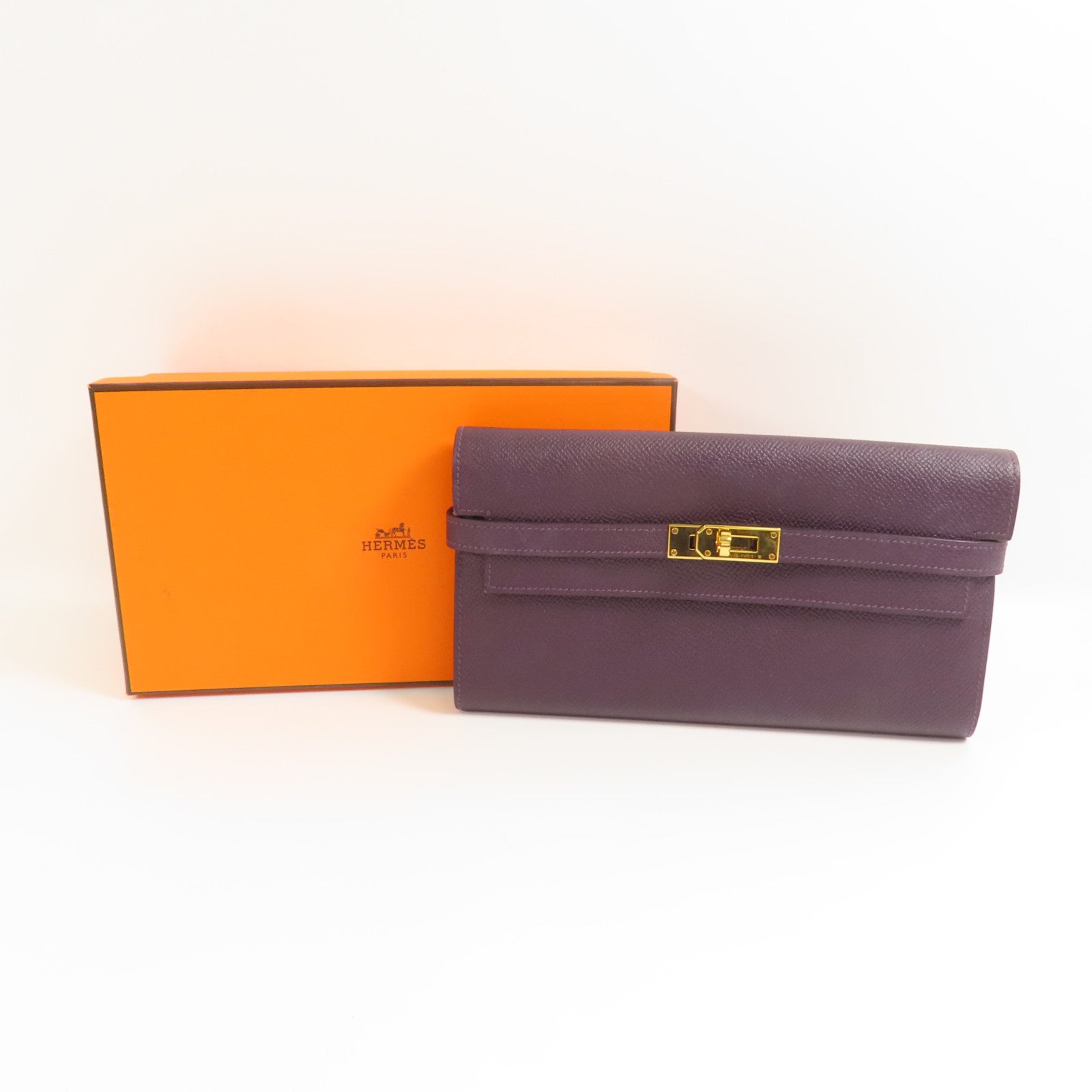 HERMES Epsom皮革Kelly Wallet金扣長錢包Rouge Sellier