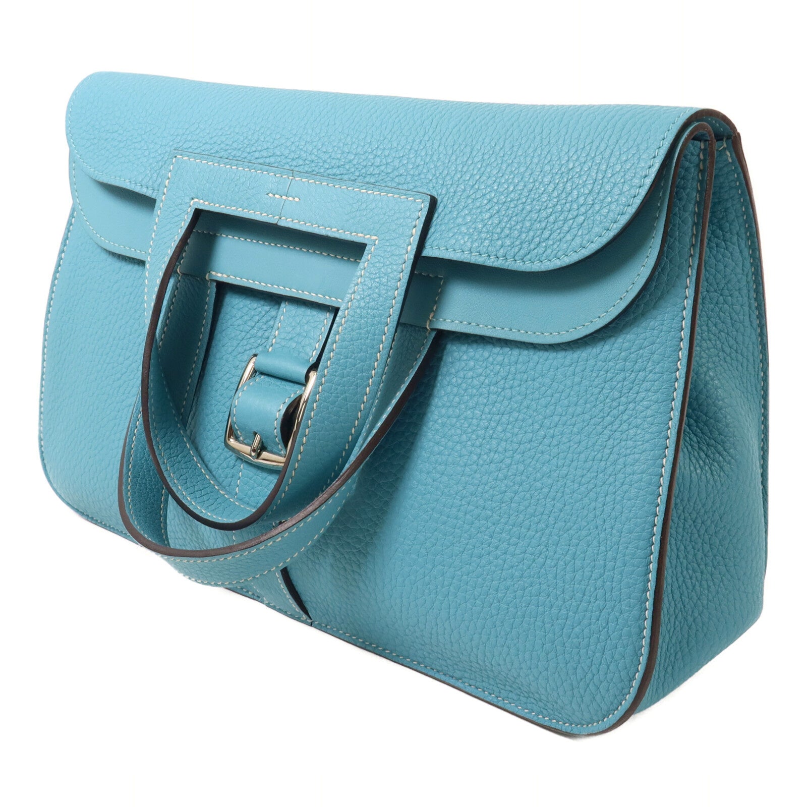 HERMES Clemence皮革Halzan 31手挽肩背兩用袋Bleu Saint Cyr