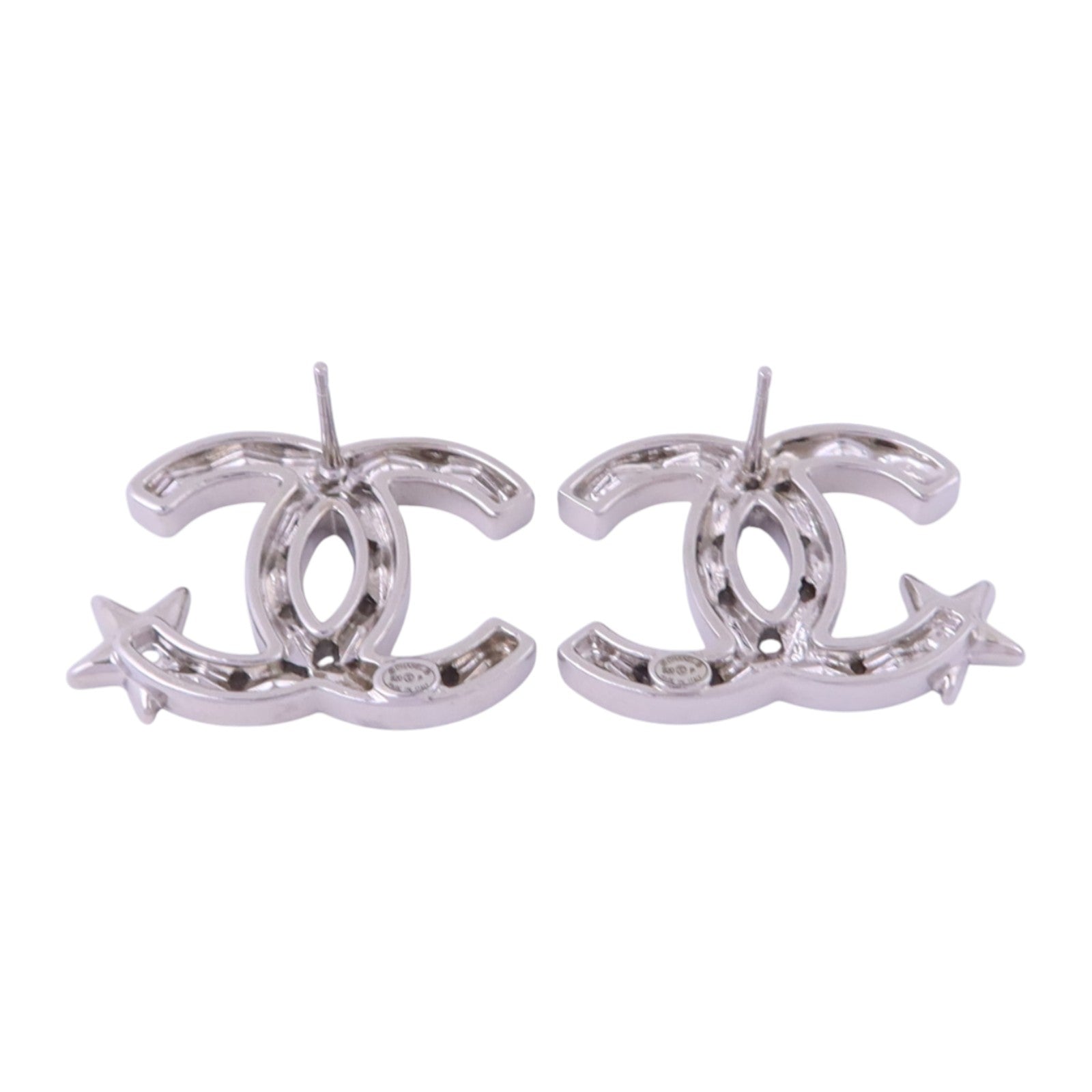 CHANEL 金屬/水鑽CC Earrings銀扣耳環