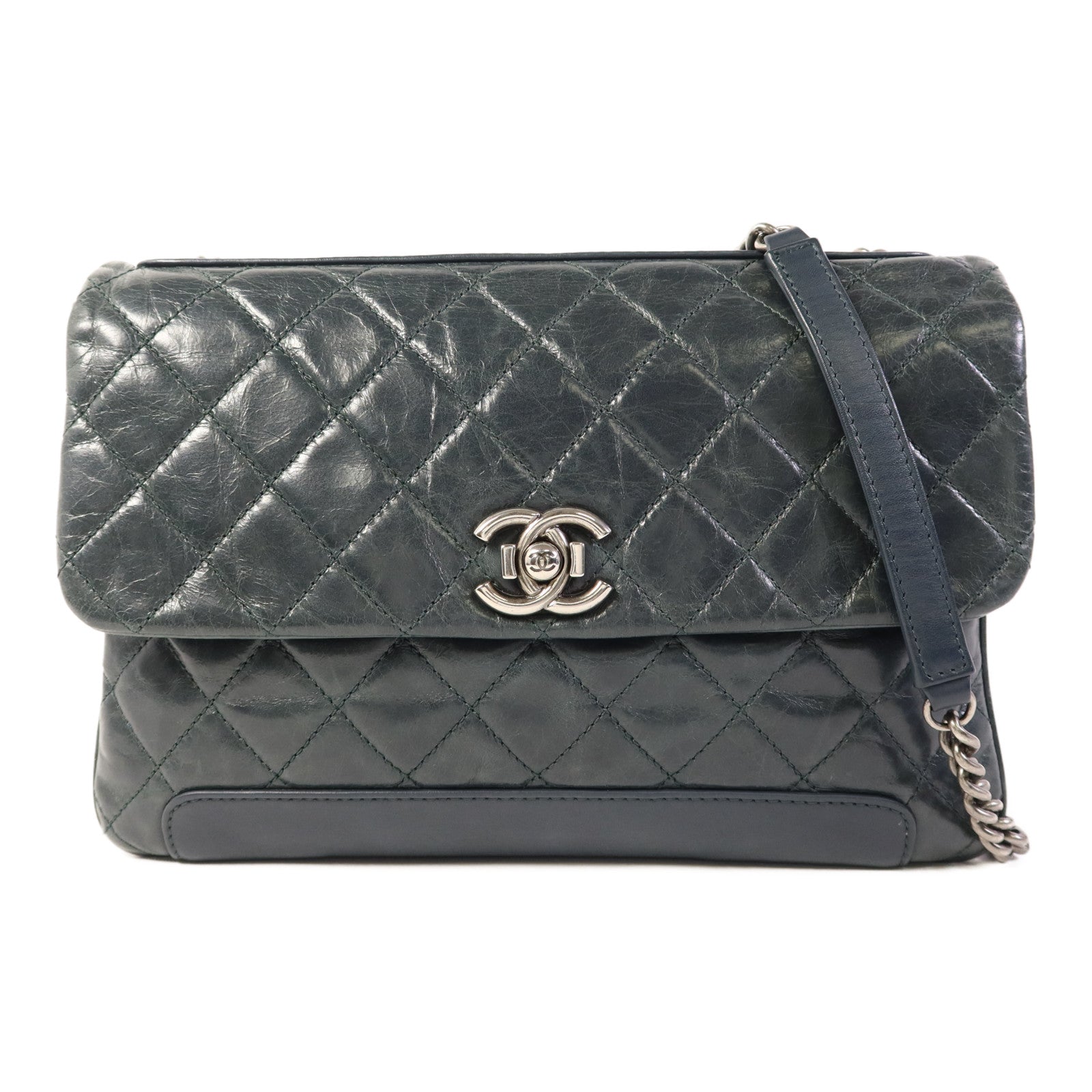 CHANEL 牛皮皮革Chain Shoulder Bag銀扣鏈帶肩背袋