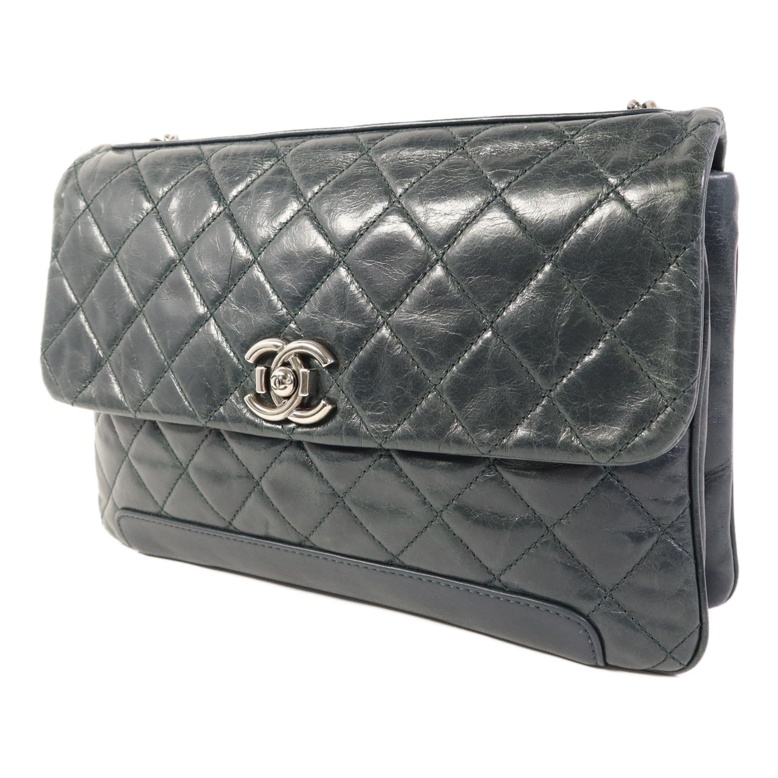 CHANEL 牛皮皮革Chain Shoulder Bag銀扣鏈帶肩背袋