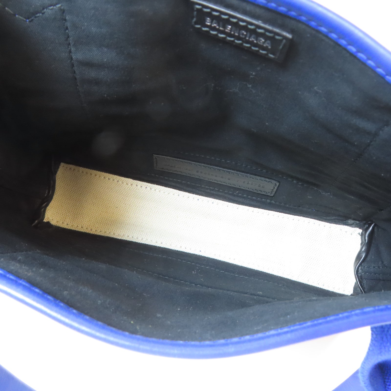 BALENCIAGA 帆布/皮革Xs Cabas銀扣手挽肩背兩用袋白色/藍色