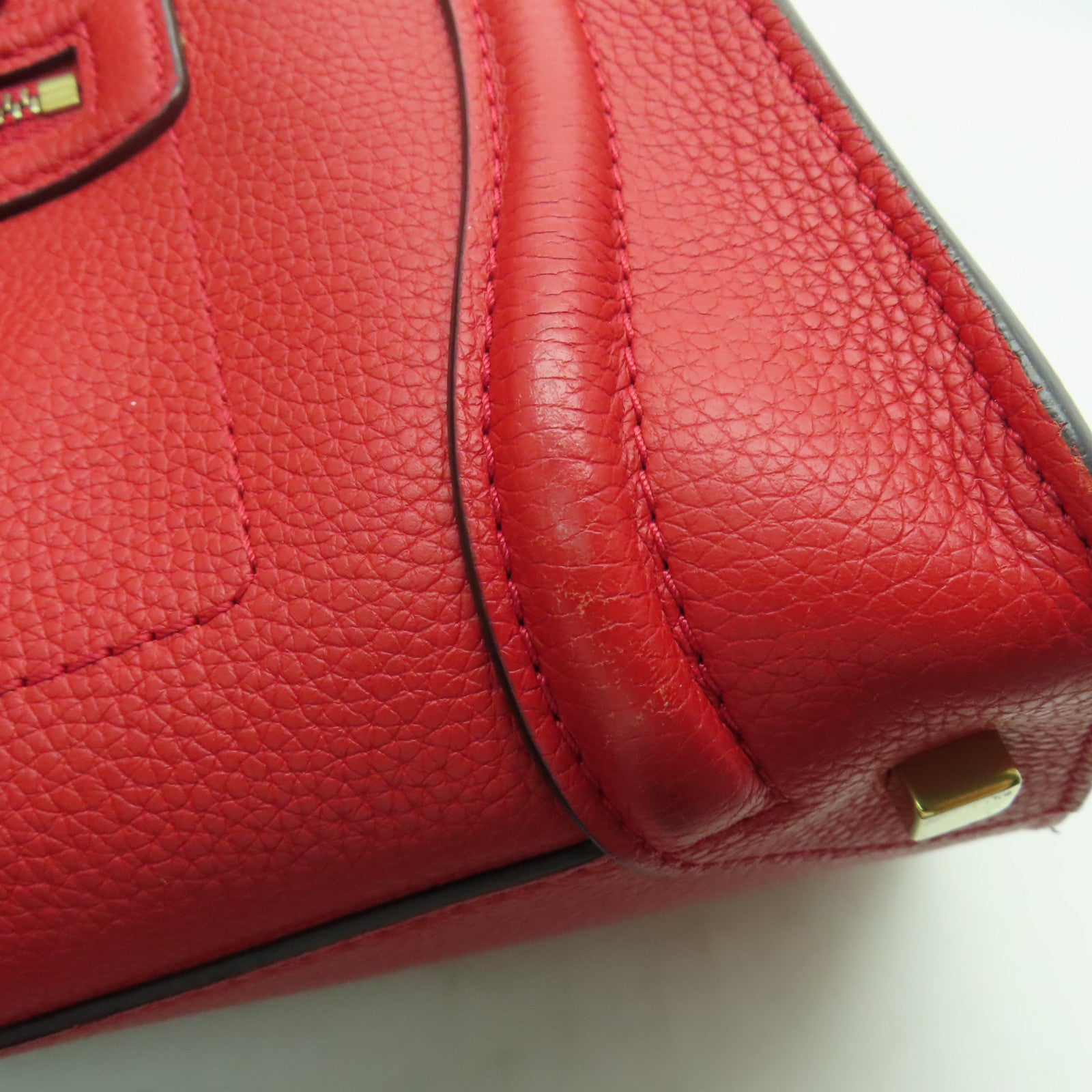 CELINE 牛皮皮革Mini Luggage金扣手挽袋紅色