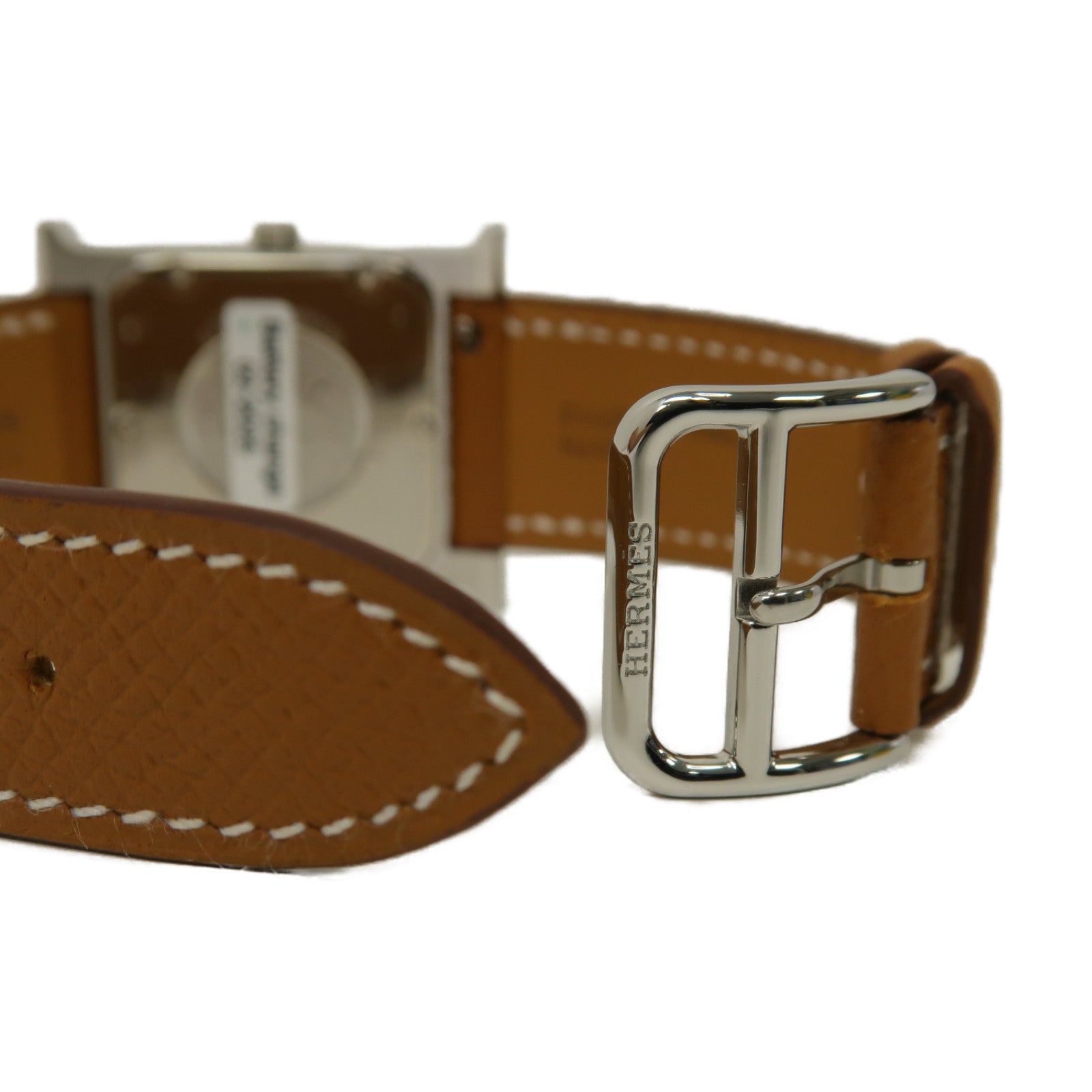 HERMES 不鏽鋼/皮革帶H Watch PM手錶石英機芯白色
