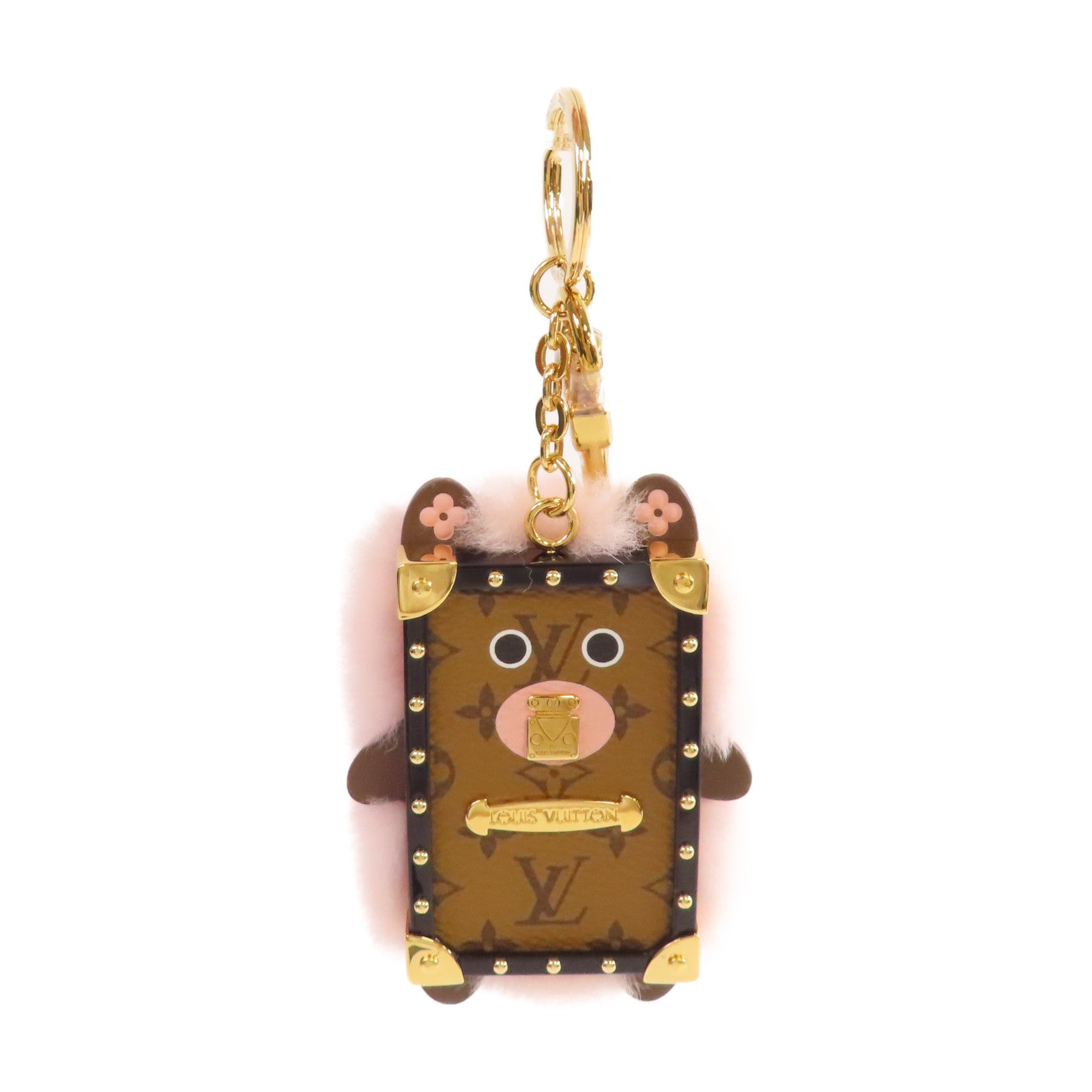 LOUIS VUITTON Monogram Reverse/毛茸Eye-Trunk Bear Bag and Key Charm掛飾粉紅色/啡色