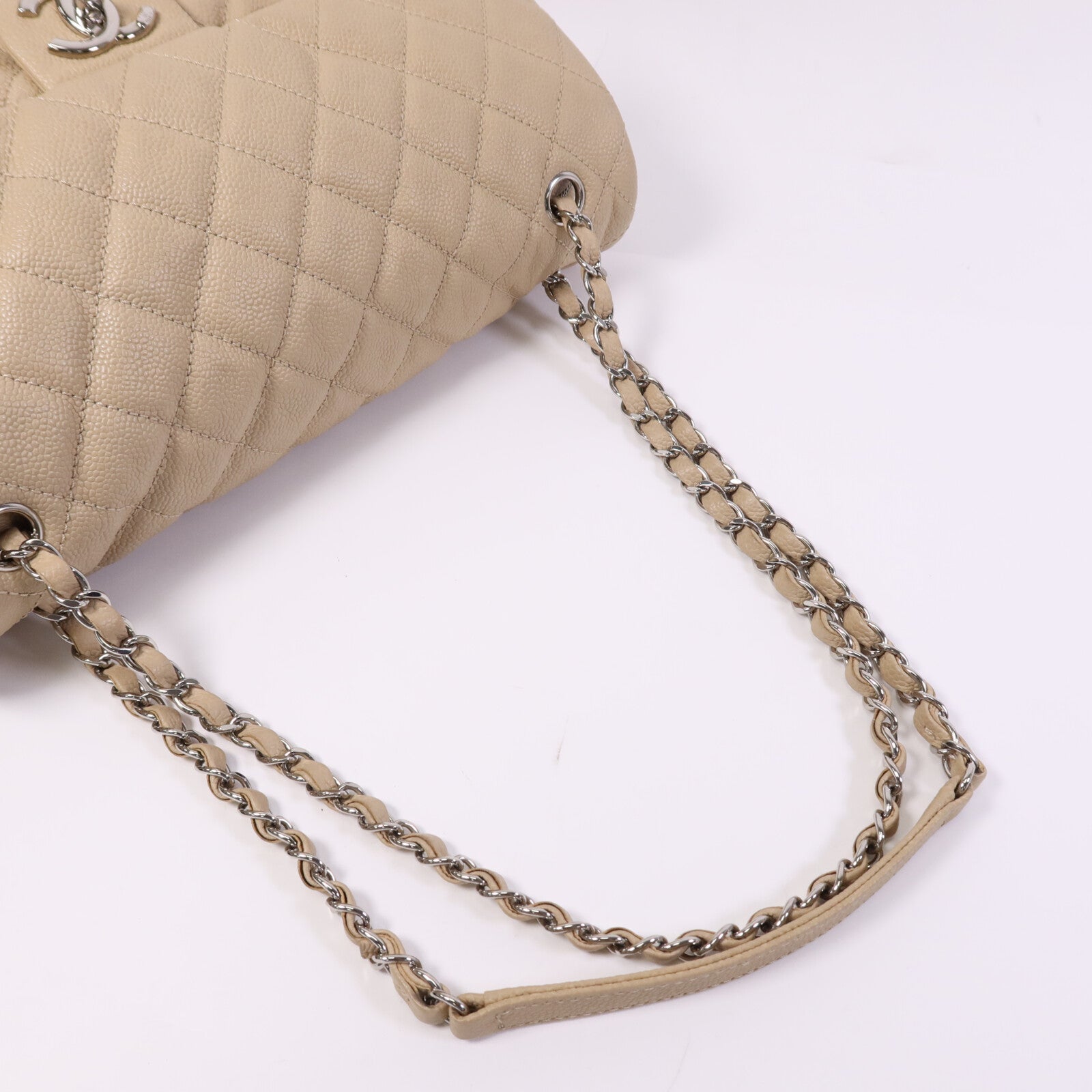 CHANEL 牛皮皮革Easy Jumbo Flap Bag銀扣鏈帶肩背袋