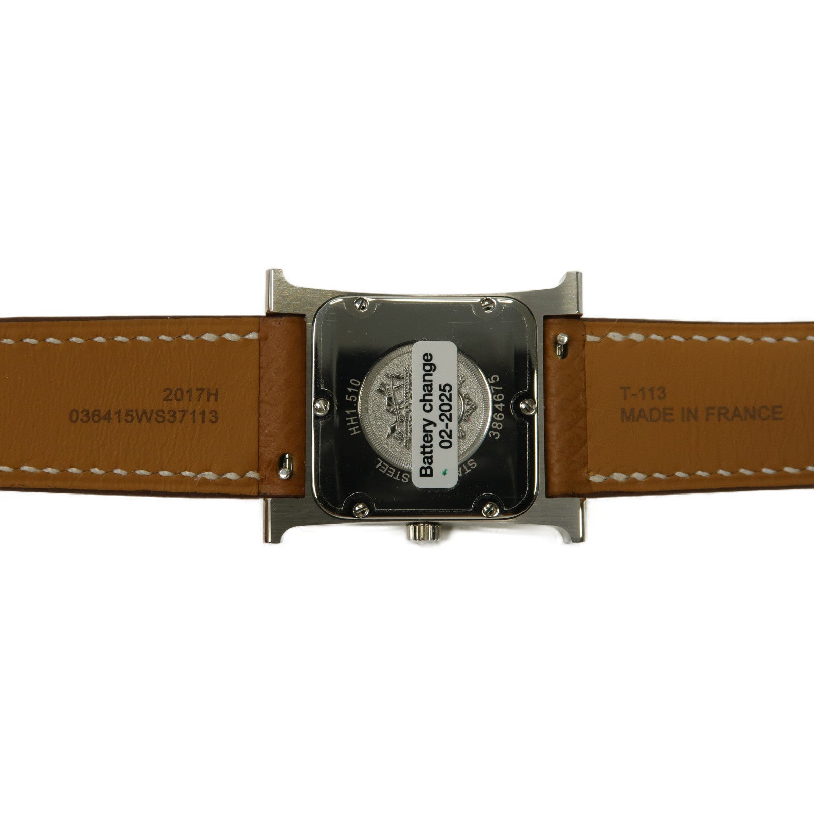 HERMES 不鏽鋼/皮革帶H Watch PM手錶石英機芯白色