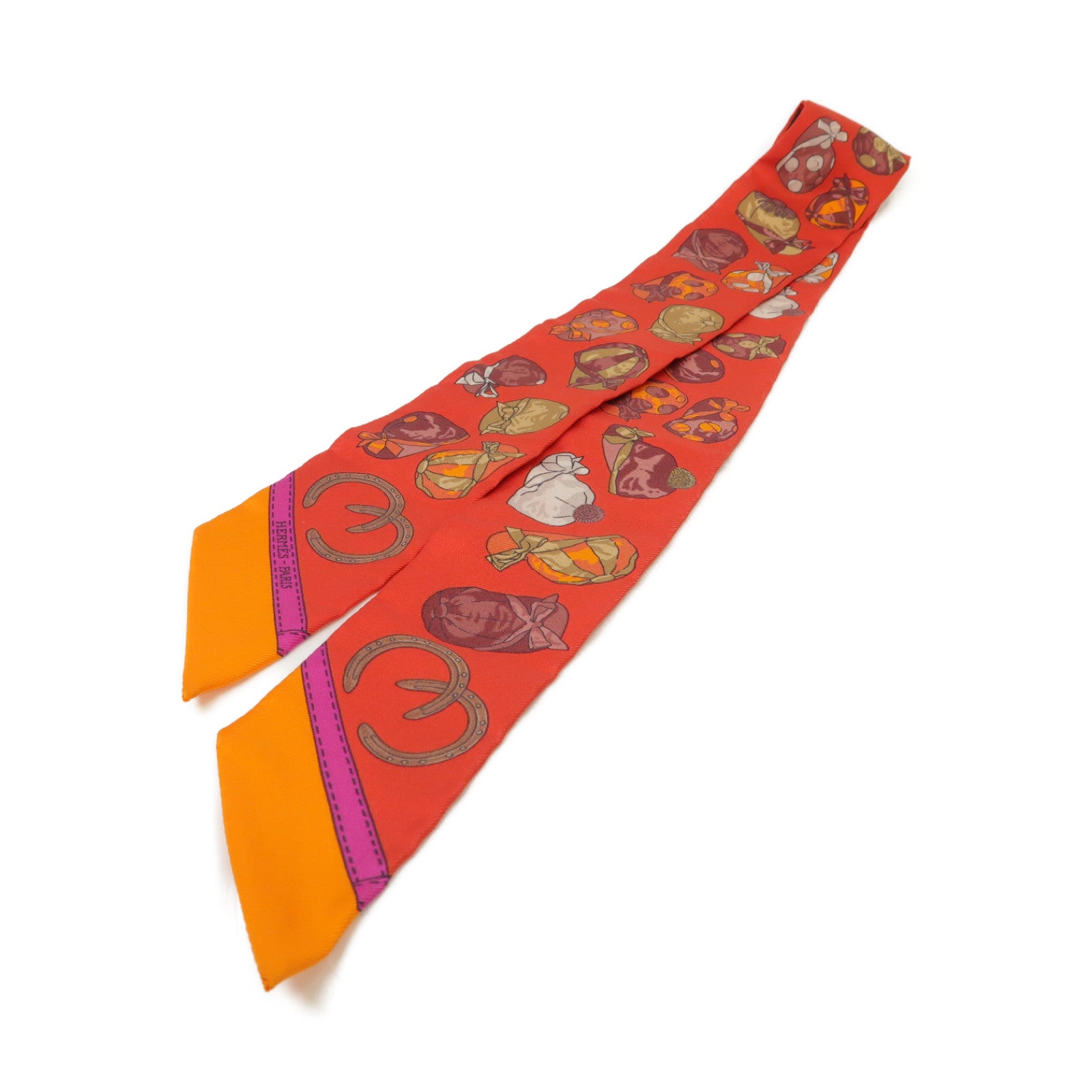 HERMES 【激減優惠】絲質Twilly絲巾紅色/粉紅色/橙色