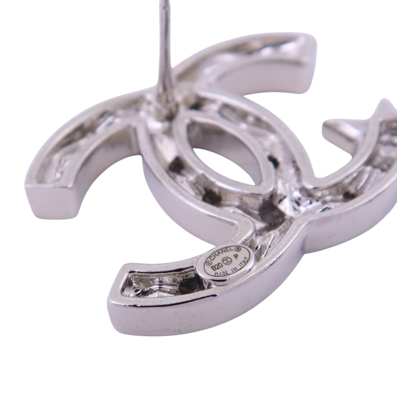 CHANEL 金屬/水鑽CC Earrings銀扣耳環