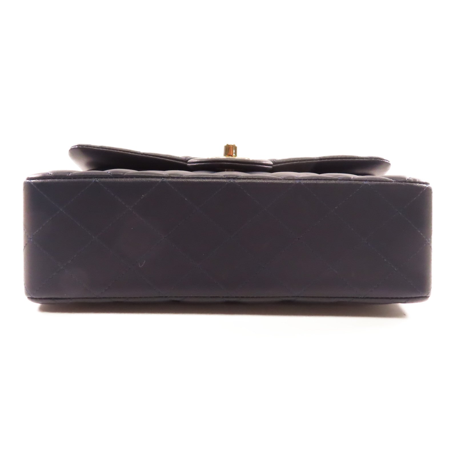 CHANEL 羊皮皮革Classic 23cm金扣鏈帶肩背袋深藍色