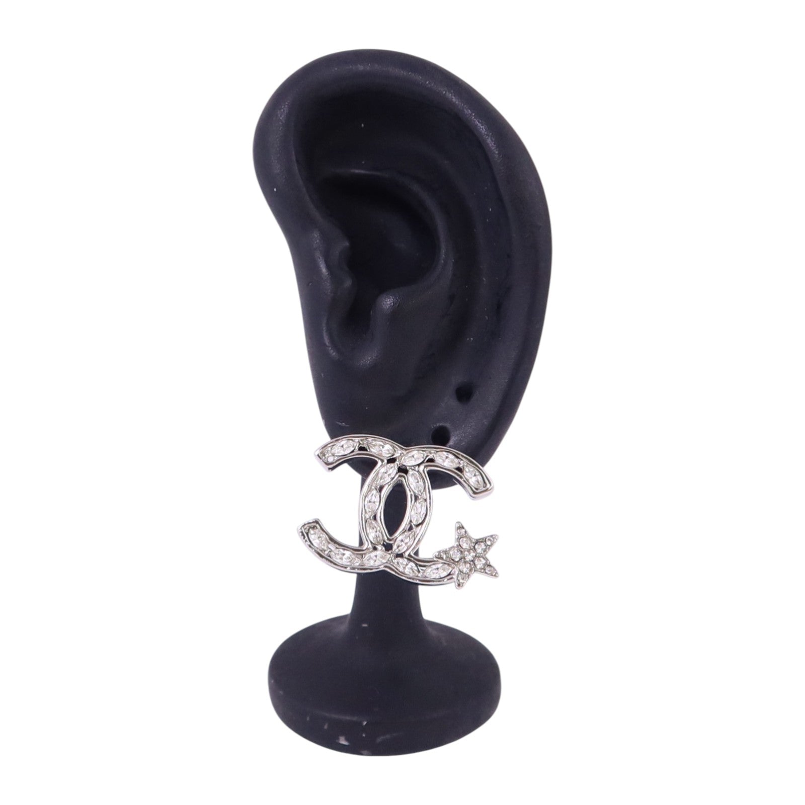CHANEL 金屬/水鑽CC Earrings銀扣耳環