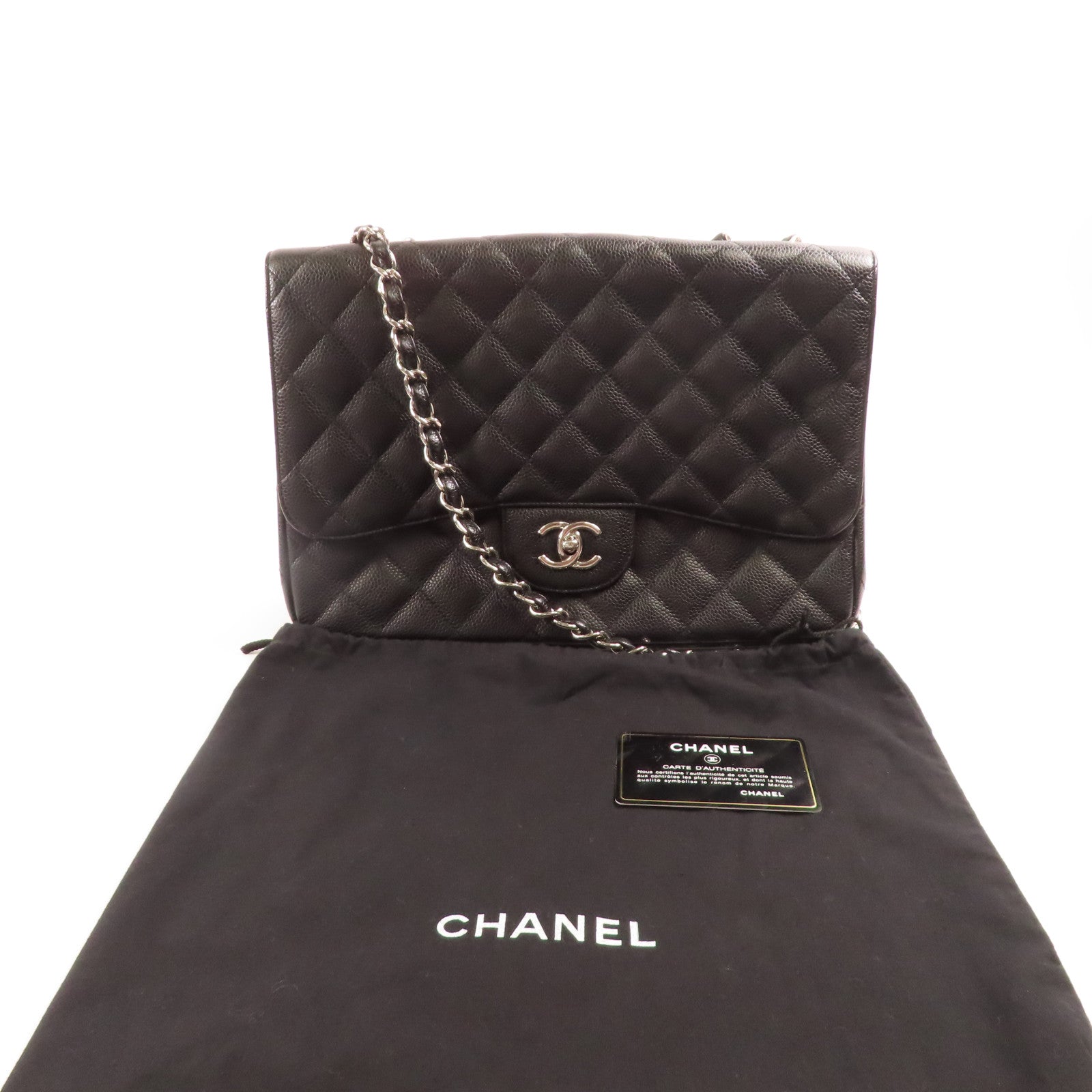 CHANEL 牛皮皮革Large Classic Single Flap銀扣鏈帶肩背袋
