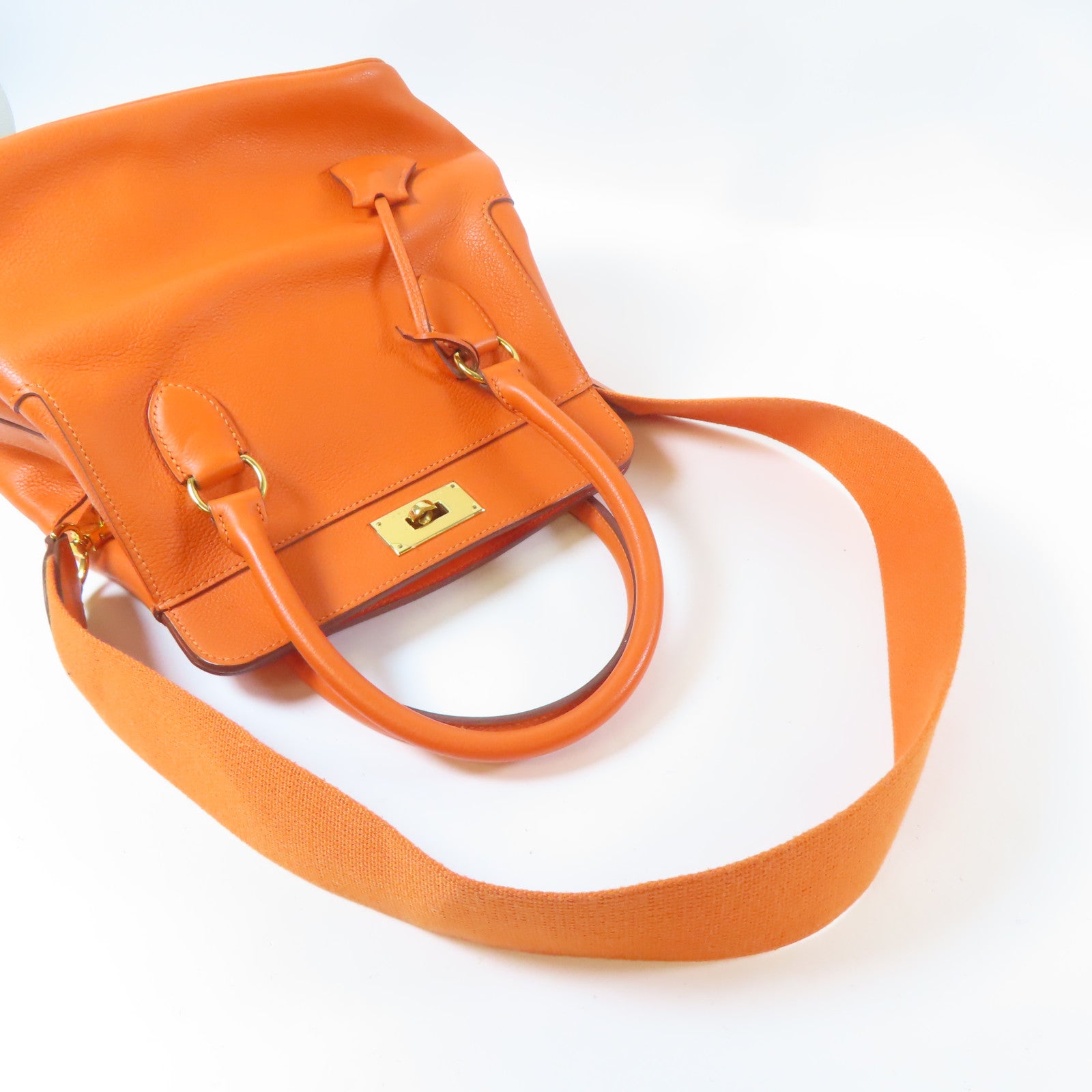 HERMES 【激減優惠】Evercolor皮革Tool Box 20 2 Way Shoulder Bag金扣手挽肩背兩用袋火焰橘