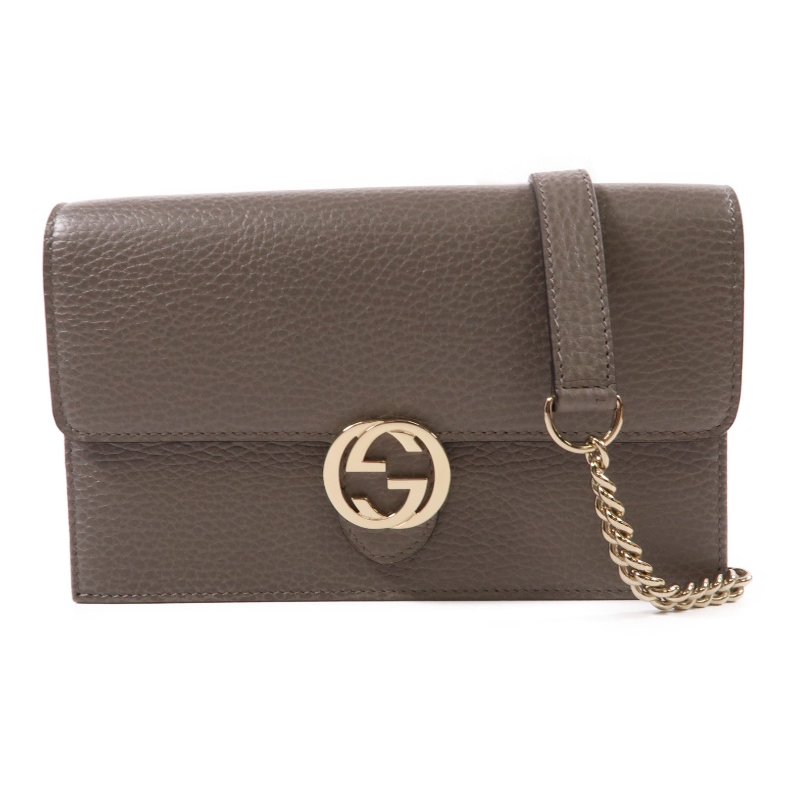 GUCCI 牛皮皮革Chain Shoulder銀扣肩背袋灰色