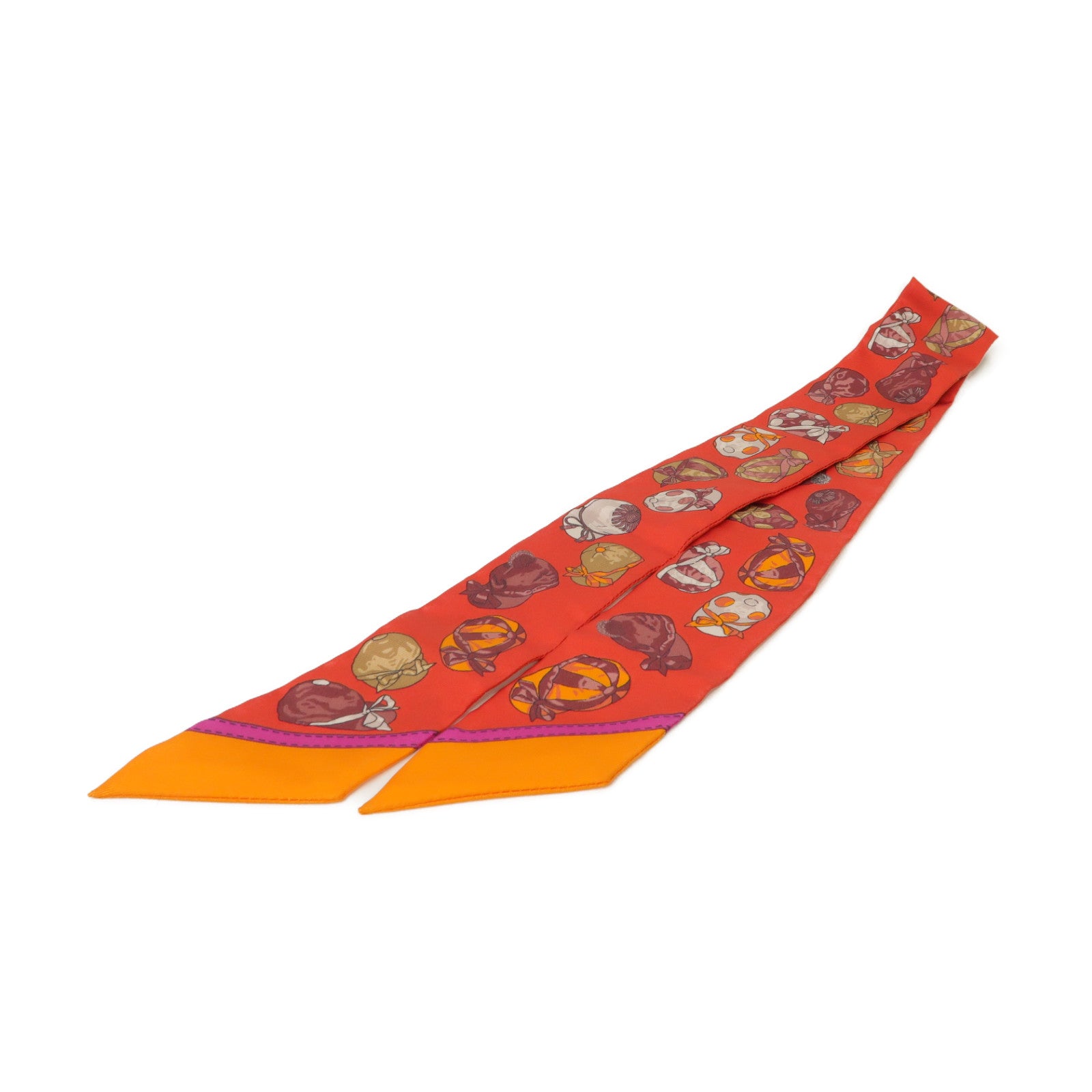 HERMES 【激減優惠】絲質Twilly絲巾紅色/粉紅色/橙色