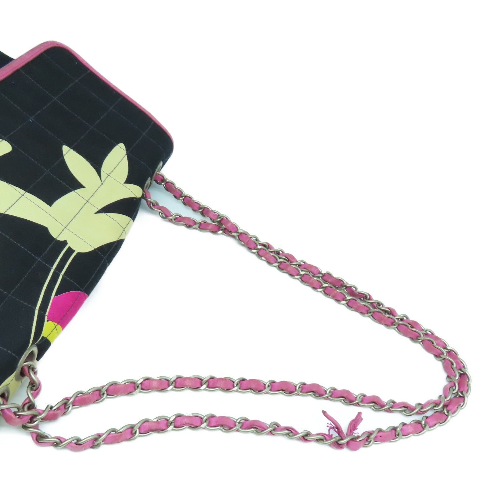 CHANEL 帆布Chain Shoulder银扣肩背袋黑色/粉红色/米色