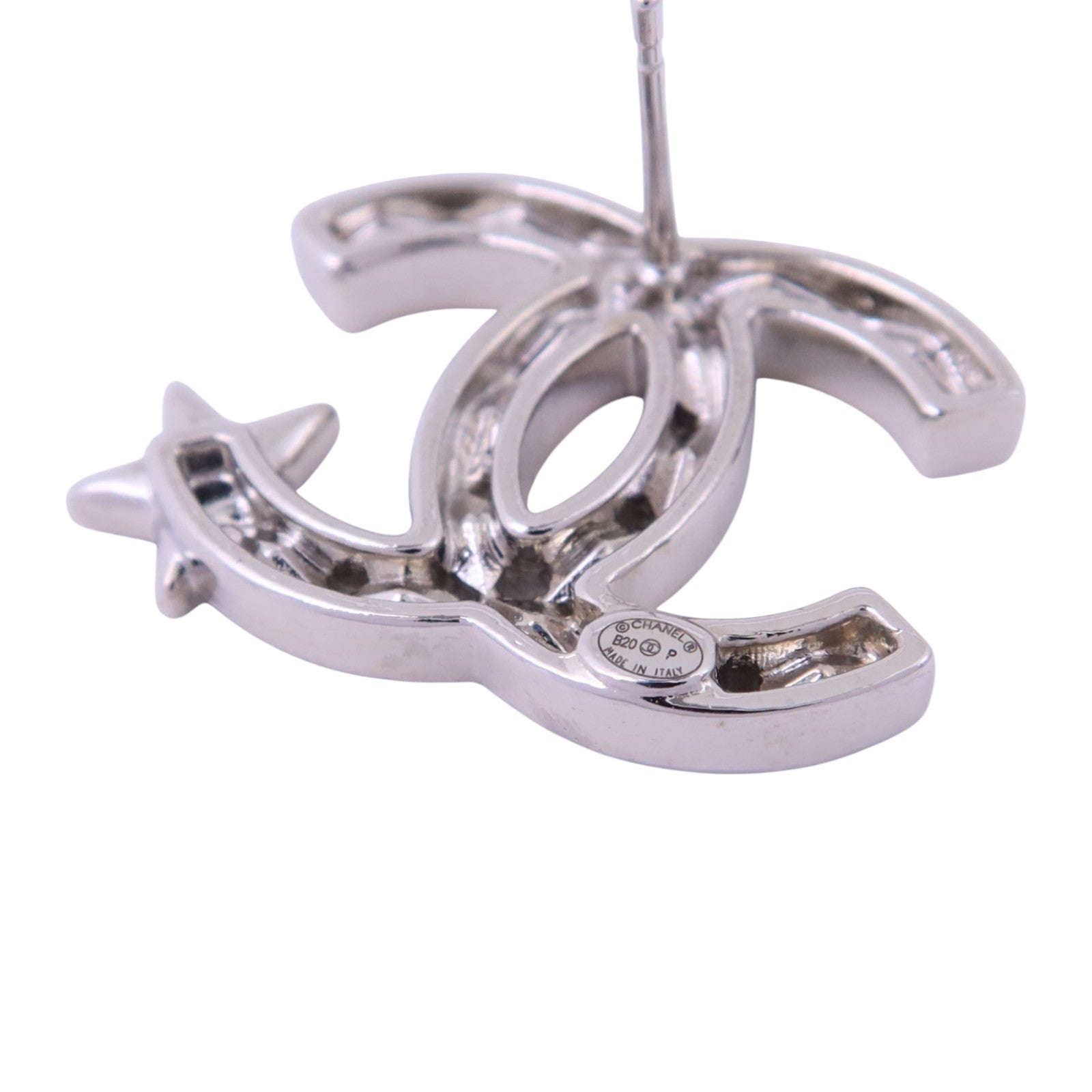 CHANEL 金屬/水鑽CC Earrings銀扣耳環