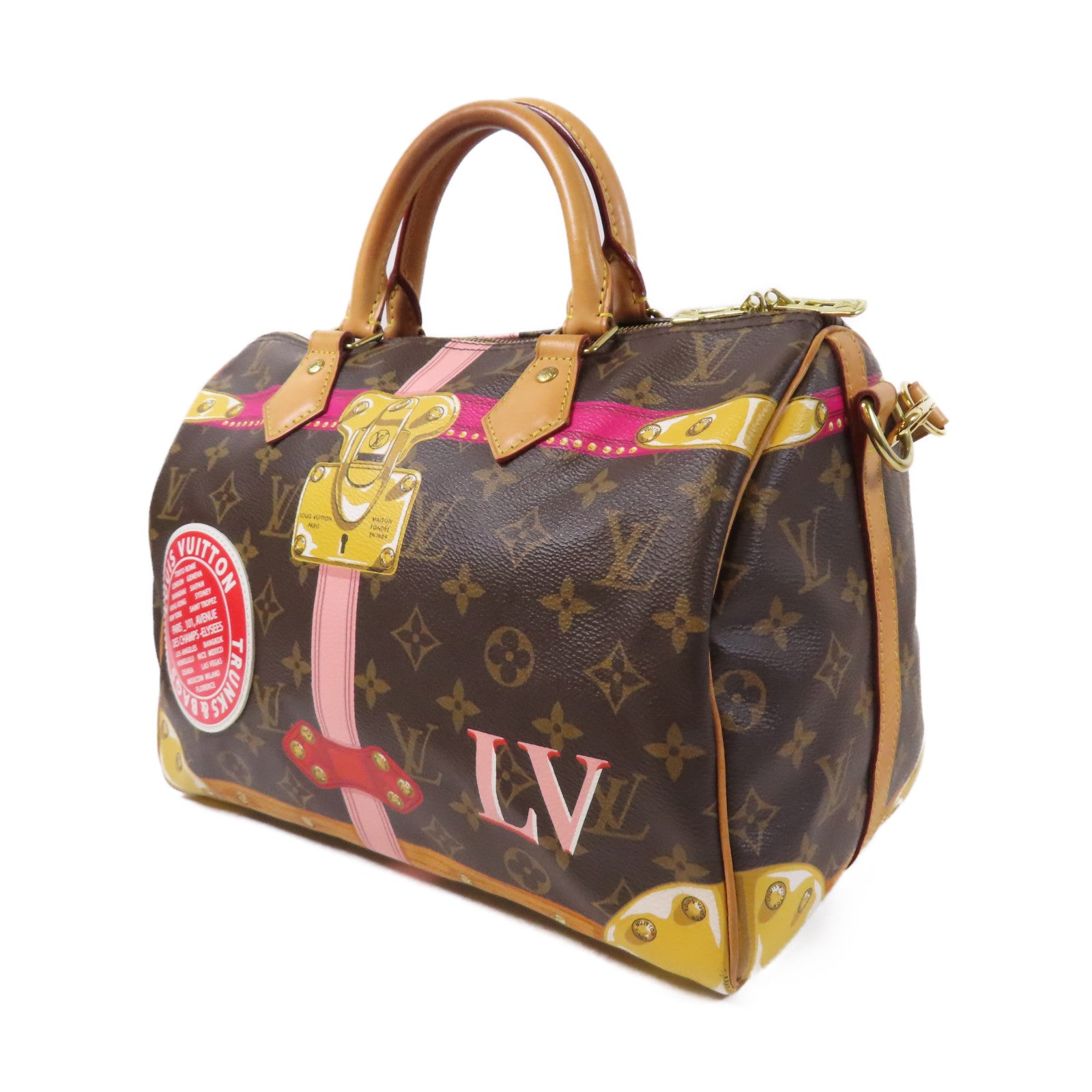LOUIS VUITTON Monogram Summer Trunk Speedy 30金扣手挽肩背兩用袋啡色