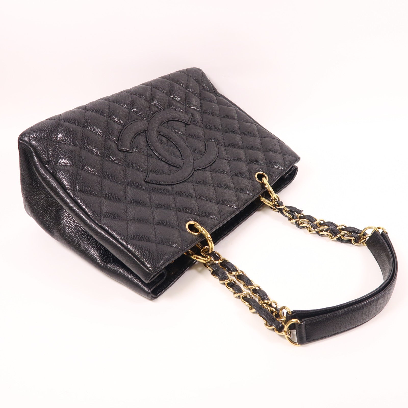 CHANEL 牛皮皮革GST Grand Shopping Tote Bag金扣鏈帶肩背袋