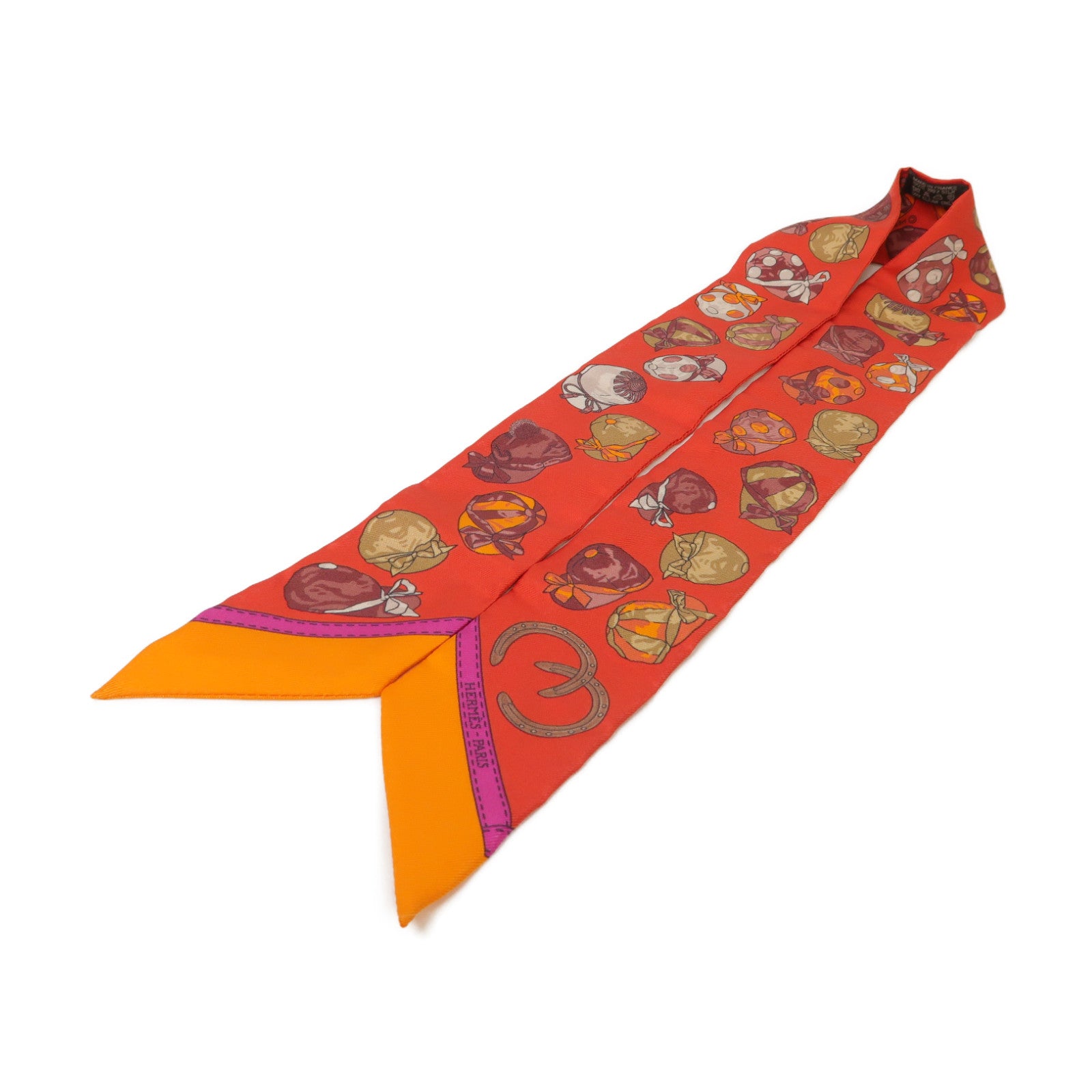HERMES 【激減優惠】絲質Twilly絲巾紅色/粉紅色/橙色