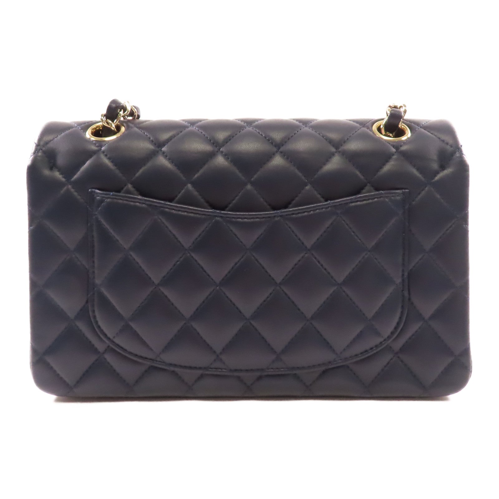 CHANEL 羊皮皮革Classic 23cm金扣鏈帶肩背袋深藍色