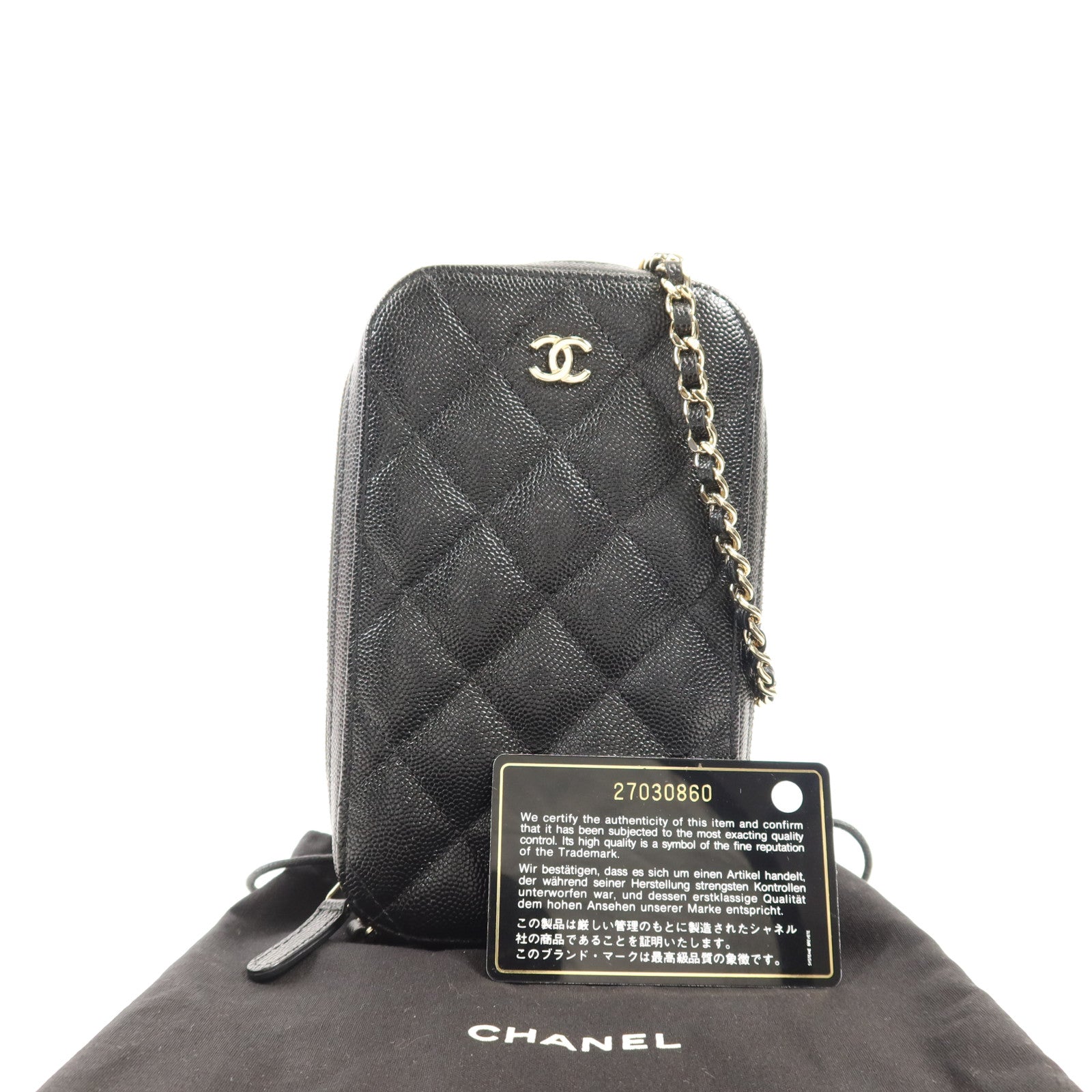CHANEL 牛皮皮革Phone Bag金扣鏈帶肩背袋