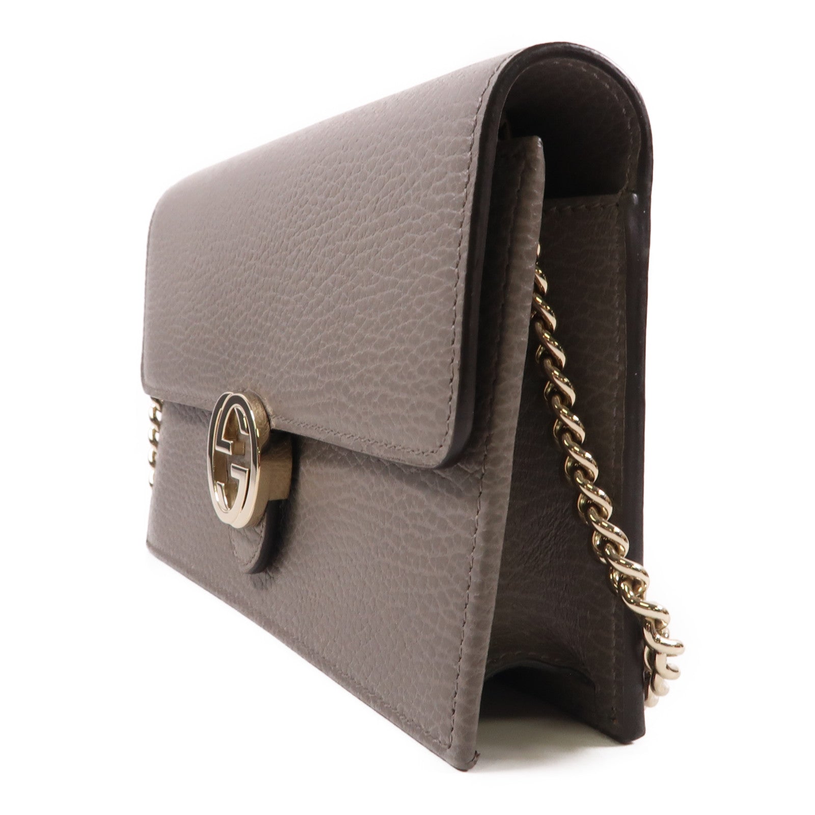 GUCCI 牛皮皮革Chain Shoulder銀扣肩背袋灰色