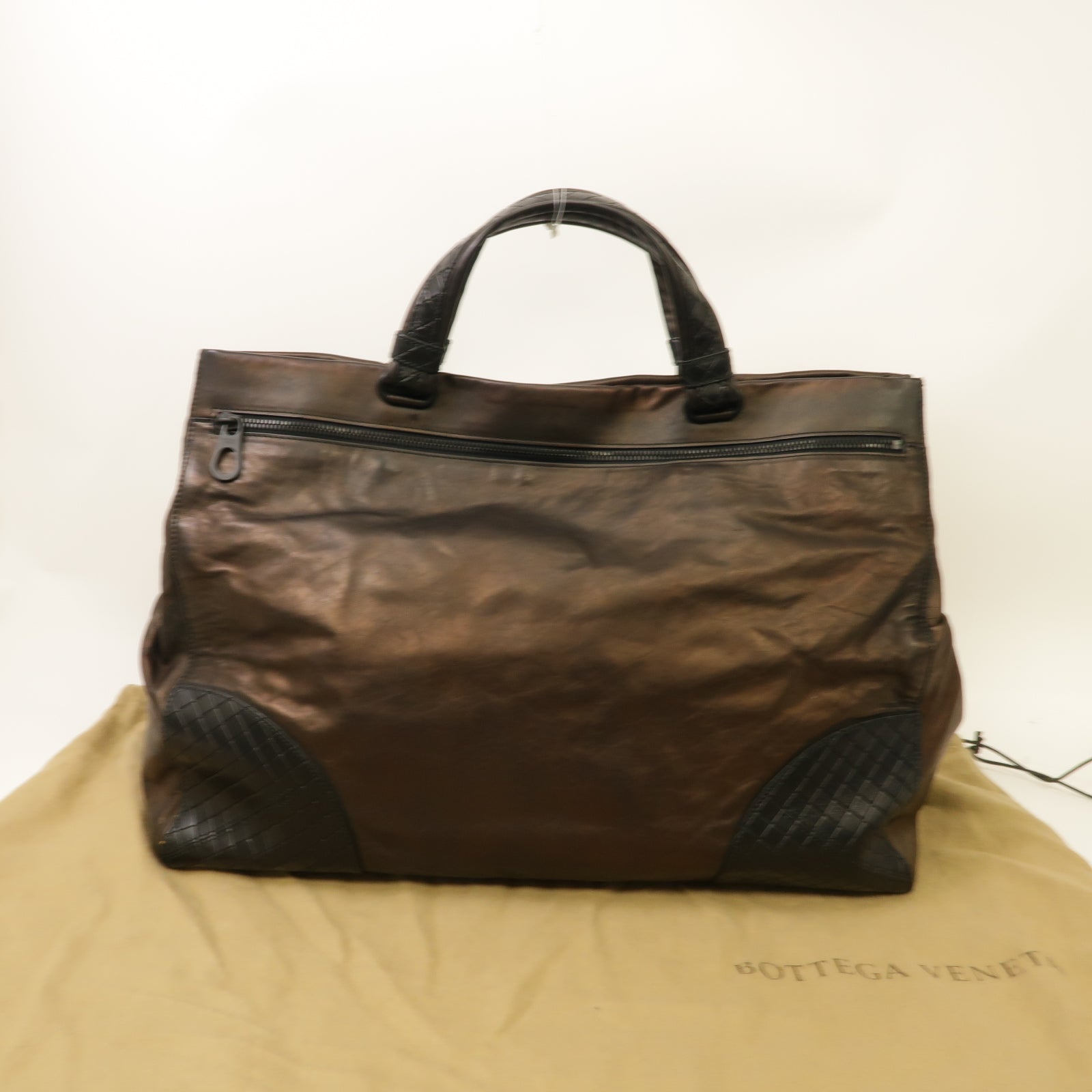 BOTTEGA VENETA 【激減優惠】牛皮皮革Tote Bag手挽袋啡色/黑色