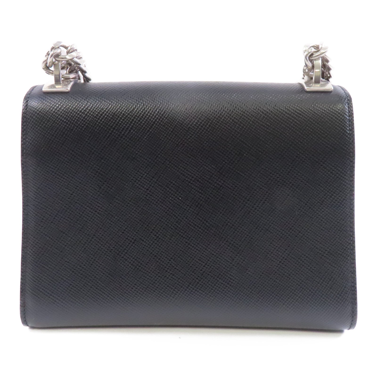 PRADA 牛皮皮革Chain Shoulder Bag銀扣鏈帶肩背袋黑色