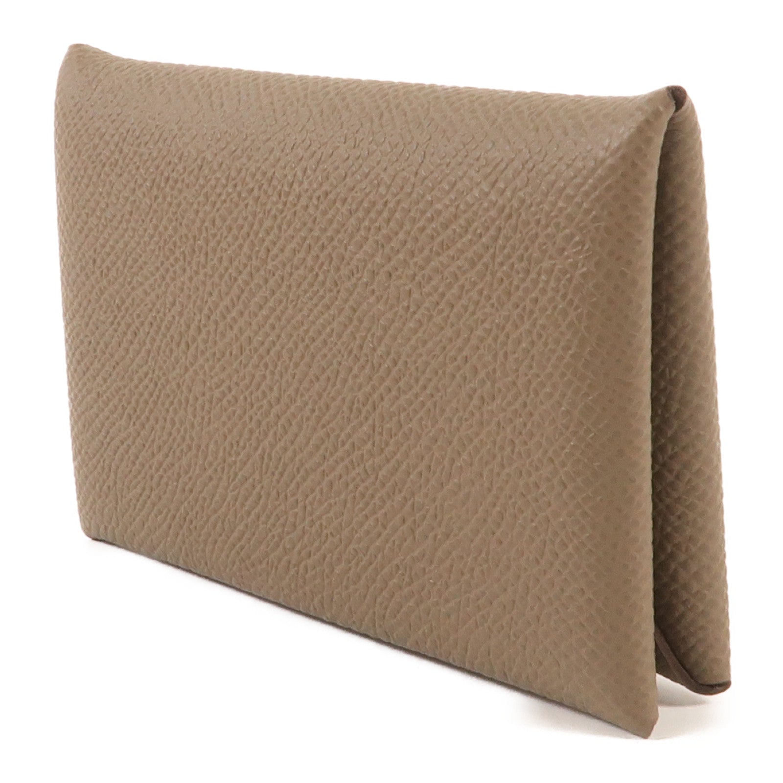 HERMES Epsom皮革Calvi Card Case銀扣卡套Etoupe