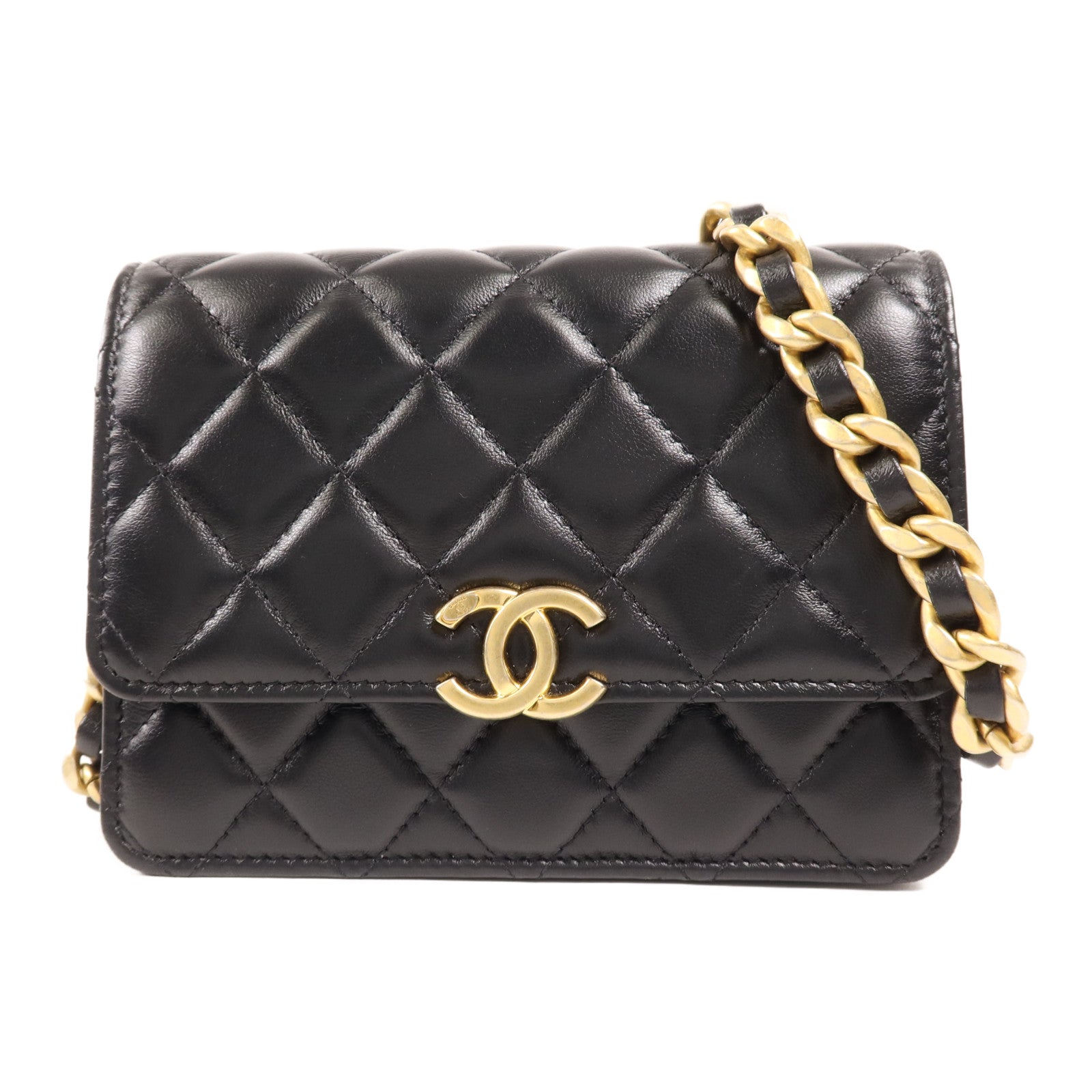CHANEL 羊皮皮革Mini WOC金扣鏈帶肩背袋