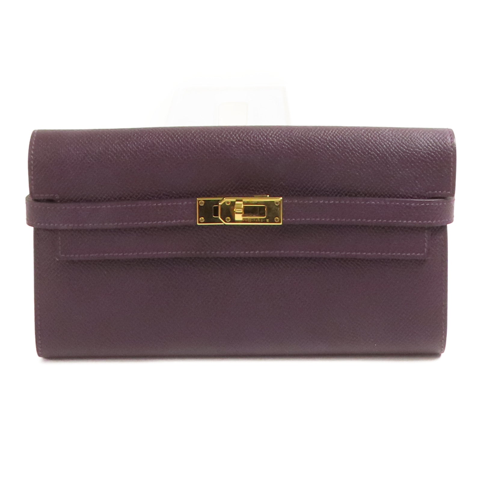 HERMES Epsom皮革Kelly Wallet金扣長錢包Rouge Sellier