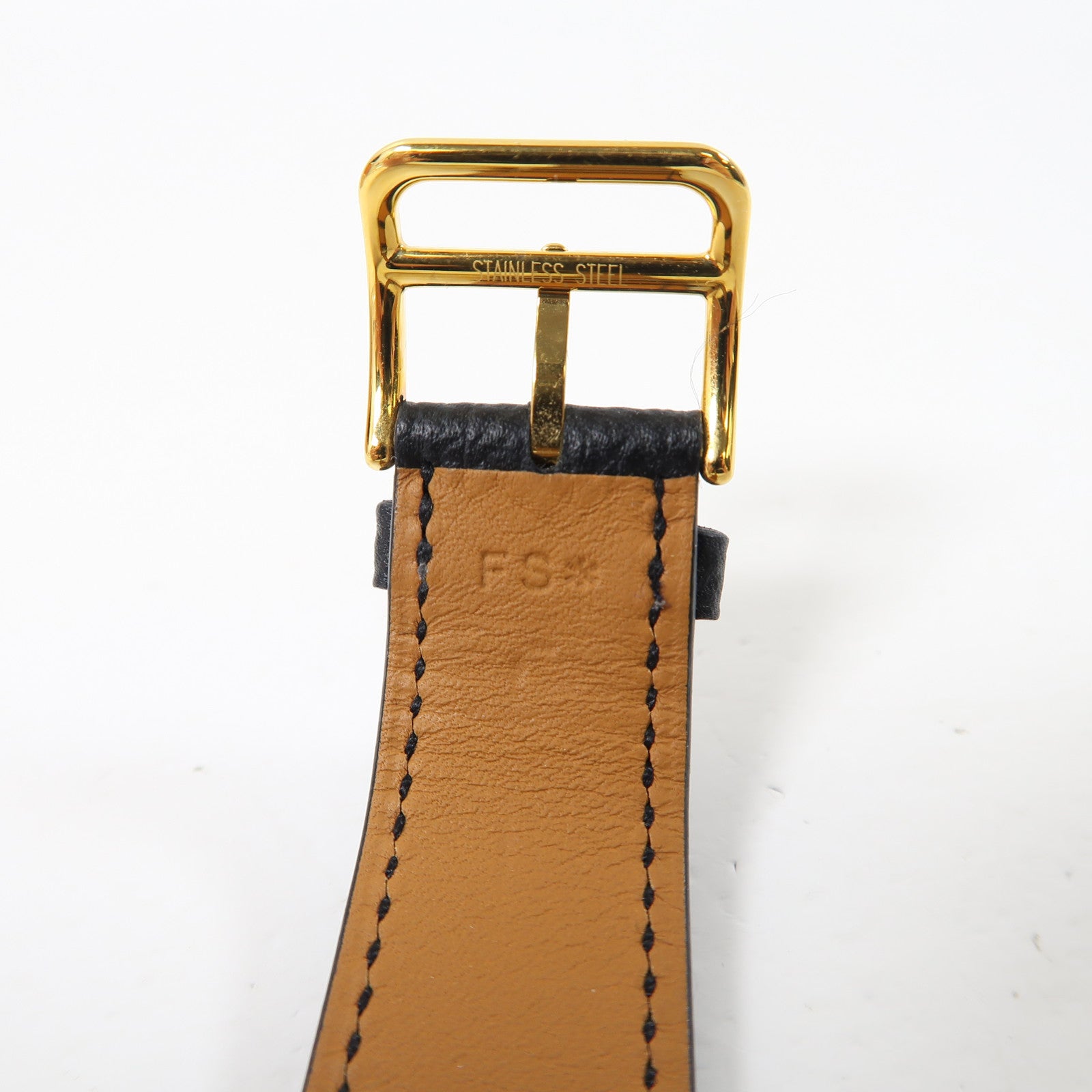 HERMES 皮革Heure H Watch 25mm手錶石英機芯黑色/金色
