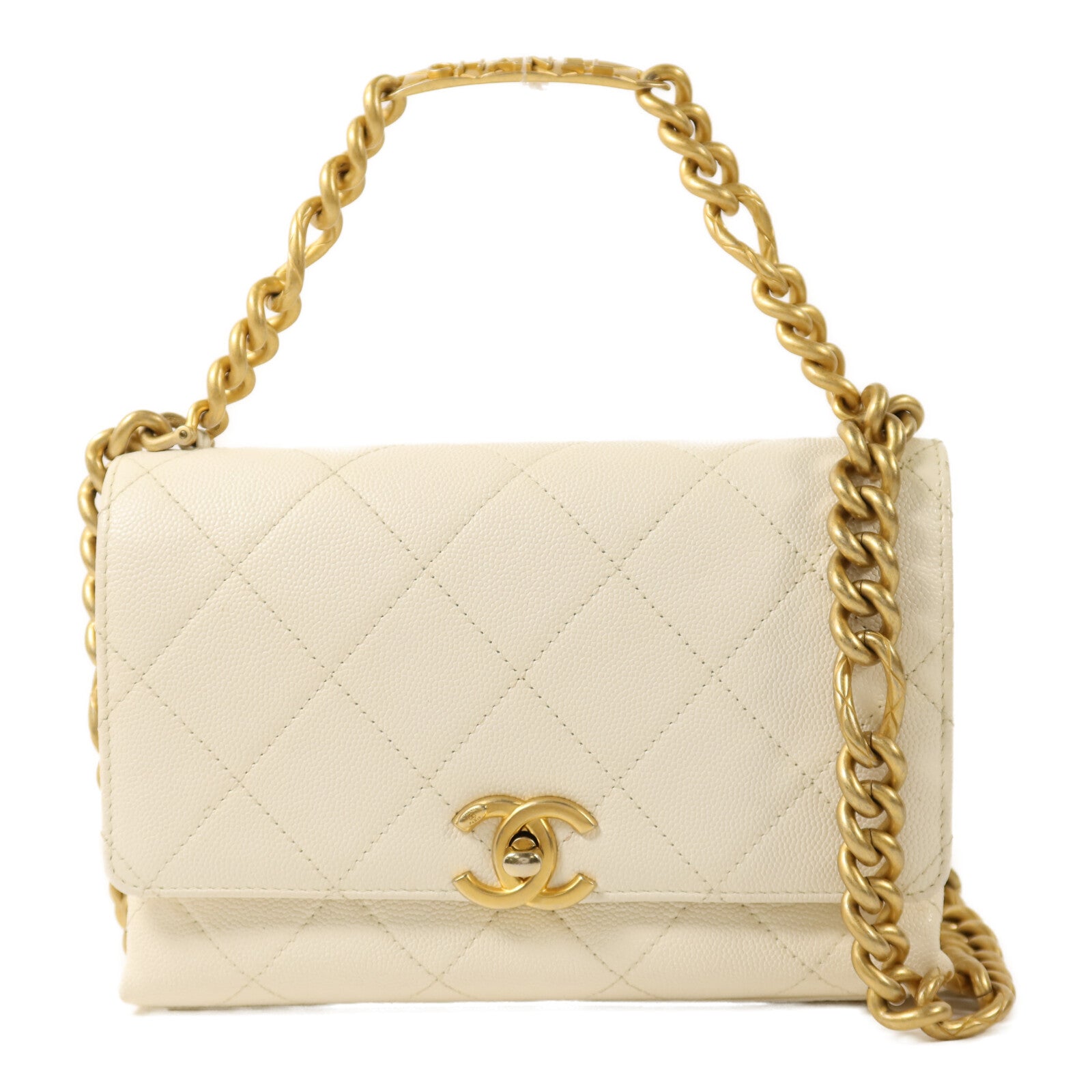 CHANEL 【激減優惠】牛皮皮革Chain Shoulder金扣鏈帶手挽肩背兩用袋