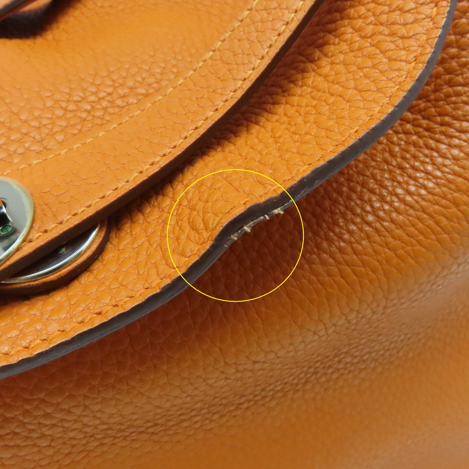 HERMES 【激減優惠】Clemence皮革Lindy 34 Shoulder Bag銀扣手挽肩背兩用袋Orange/橙色
