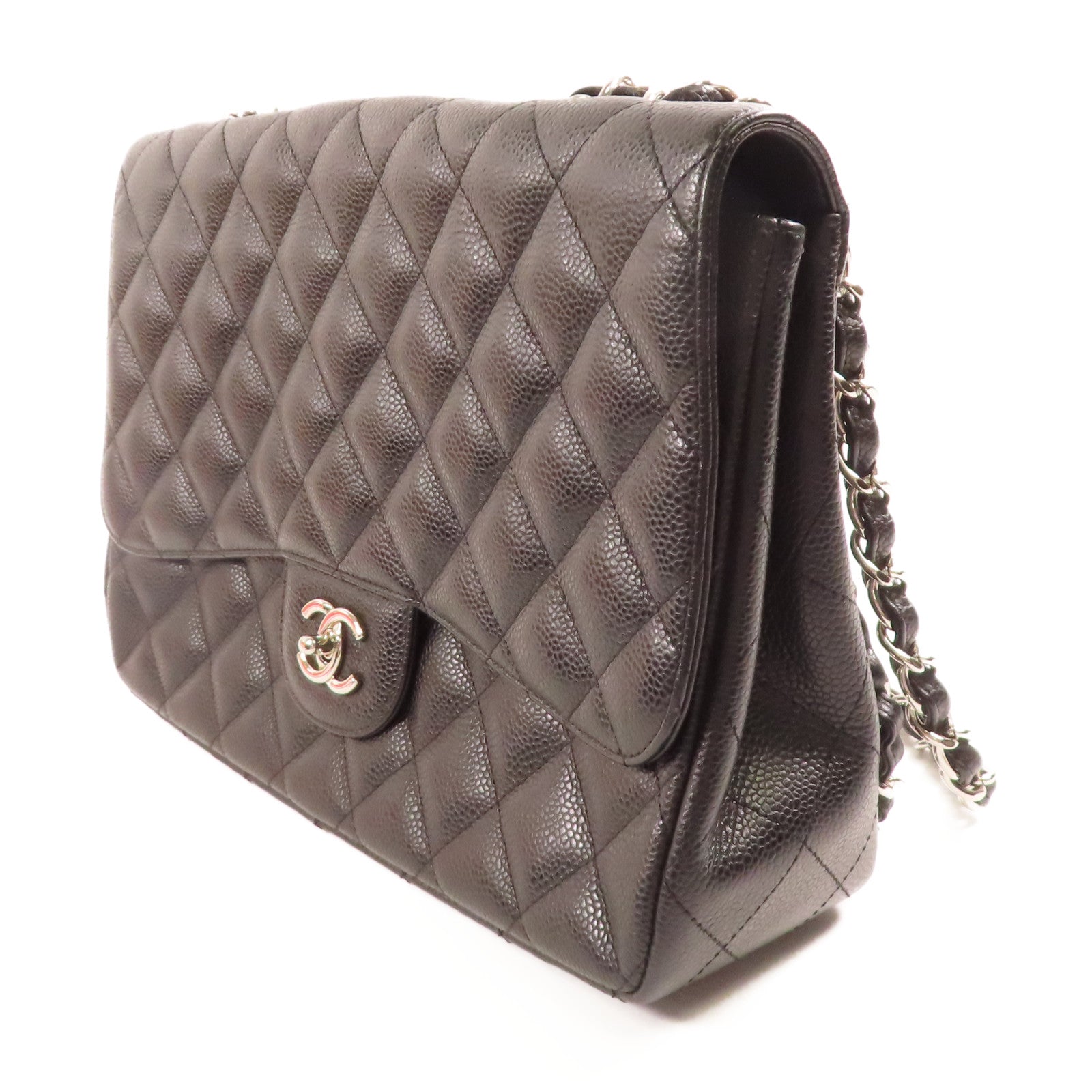 CHANEL 牛皮皮革Large Classic Single Flap銀扣鏈帶肩背袋